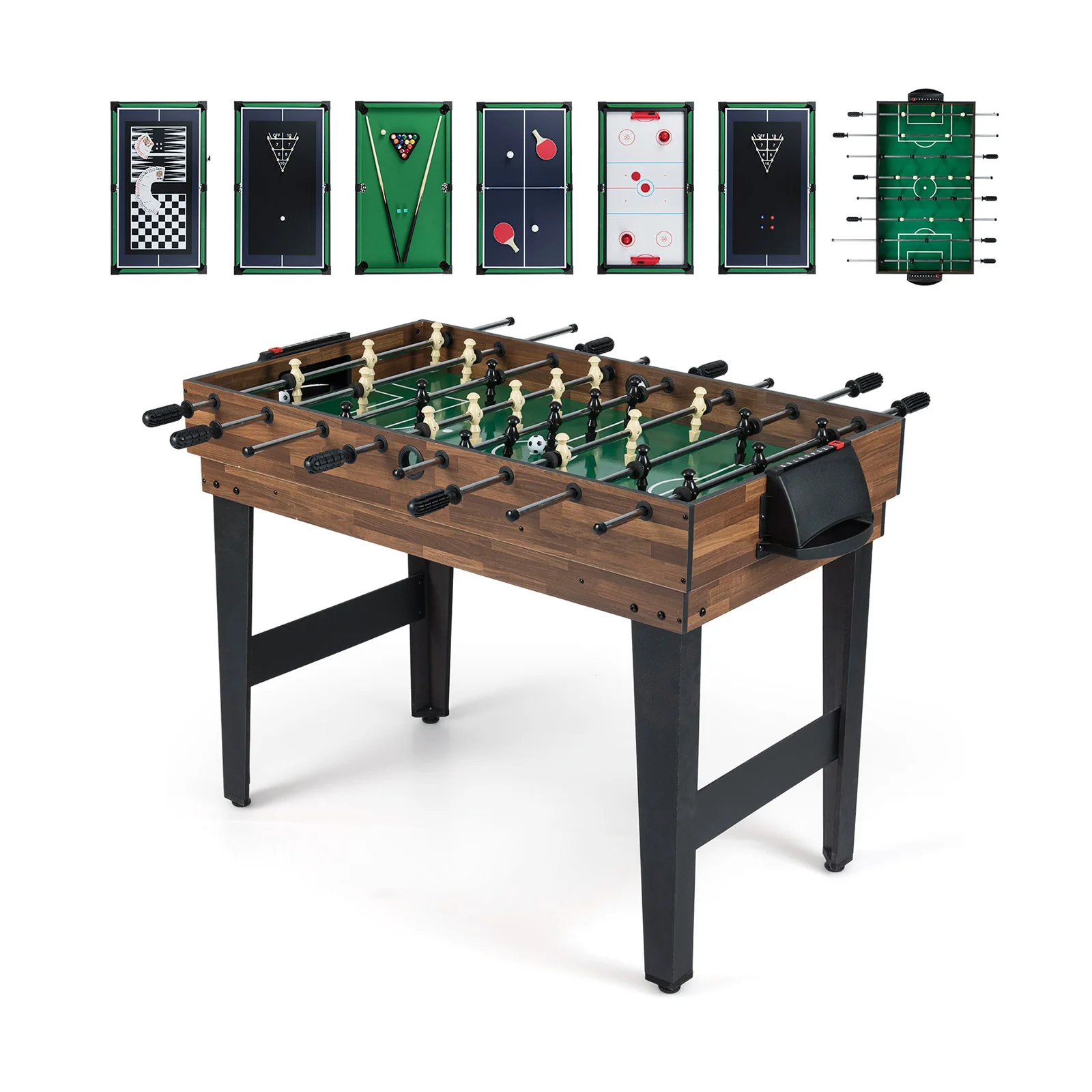 10-in-1 Combo Game Table Set 50inch Multi-Game Table with Foosball-Brown - Image 2