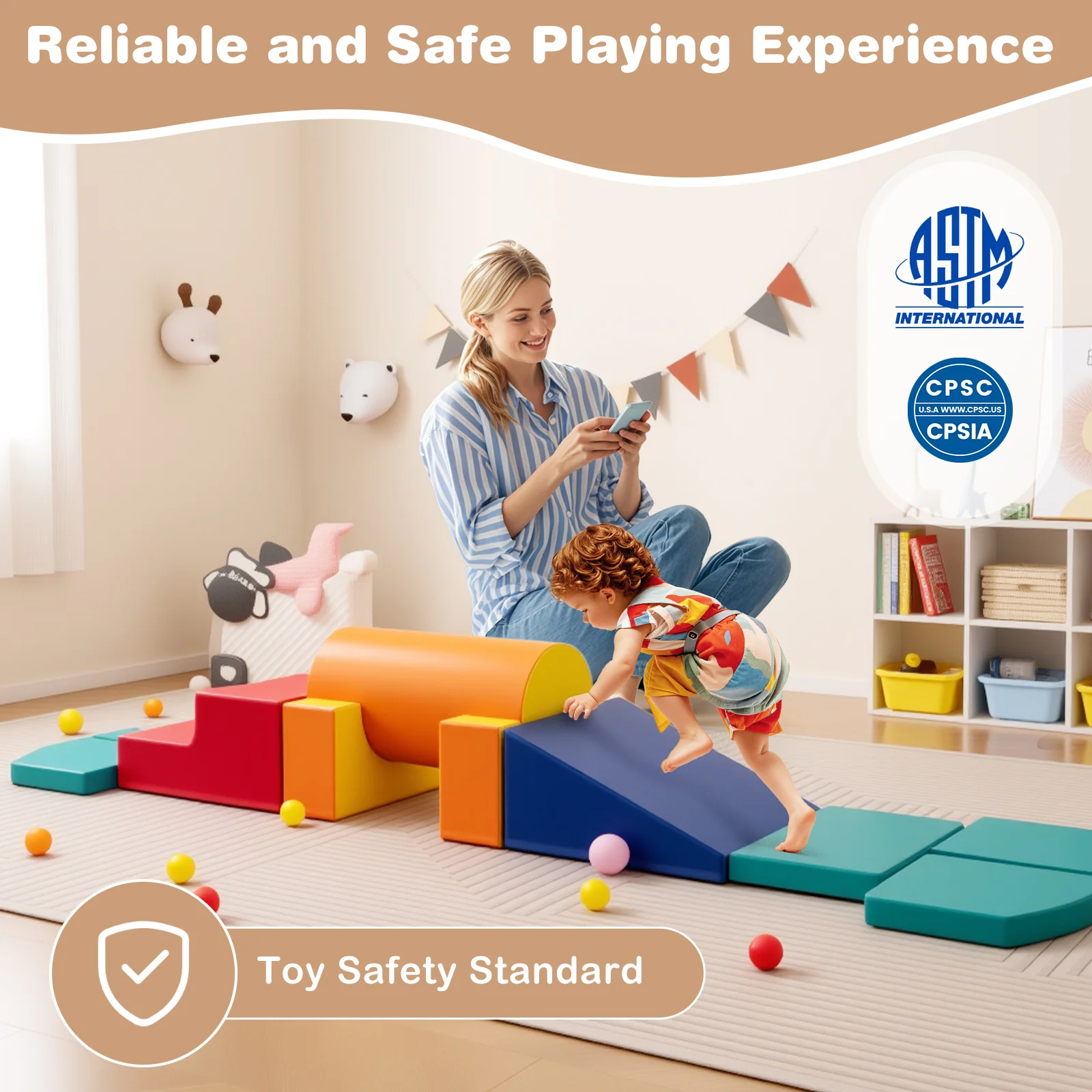10-Piece Foam Climbing Toys for Toddlers Soft Foam PU Leather Building Blocks - Image 5