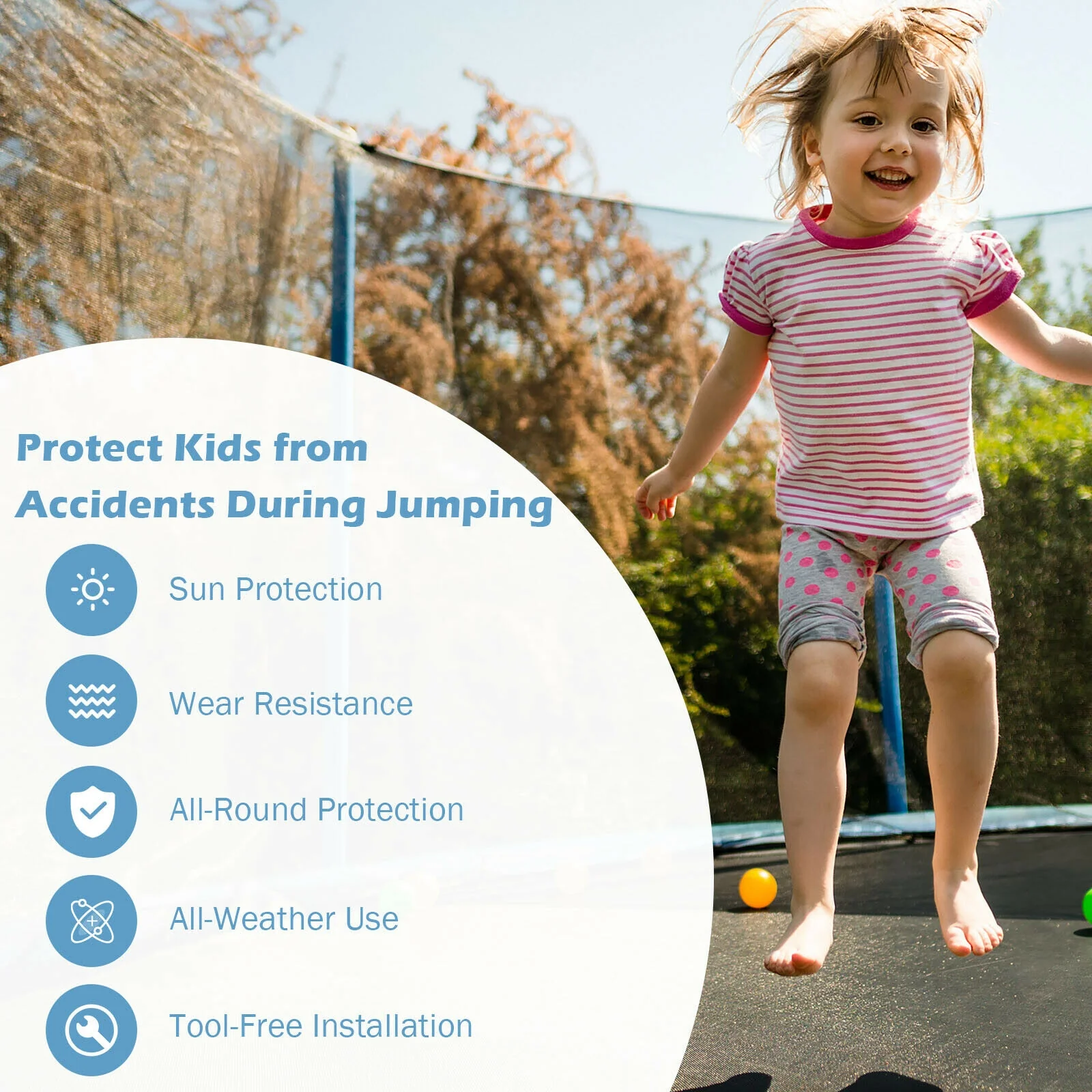 10Ft Replacement Weather-Resistant Trampoline Safety Enclosure Net - Image 29