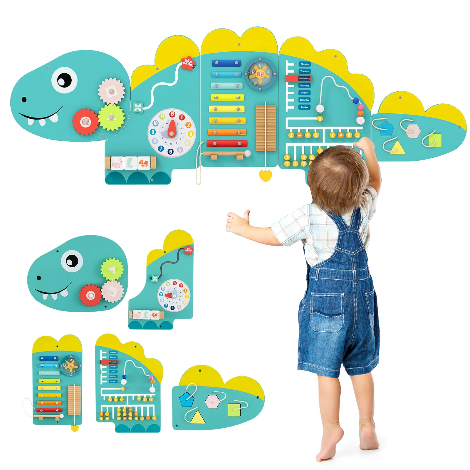 11-in-1 Dinosaur Activity Wall Busy Board Panels for Toddlers Education and Early Development - Image 3
