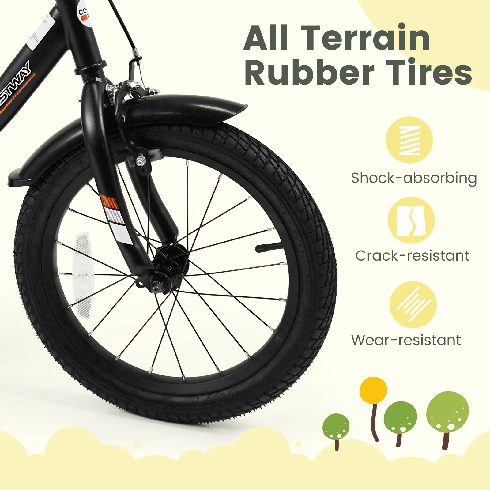12/14/16/18 Inches Kids Bike with Removable Training Wheels and Adjustable Seatfor 3-8 Years Old Black - Image 16