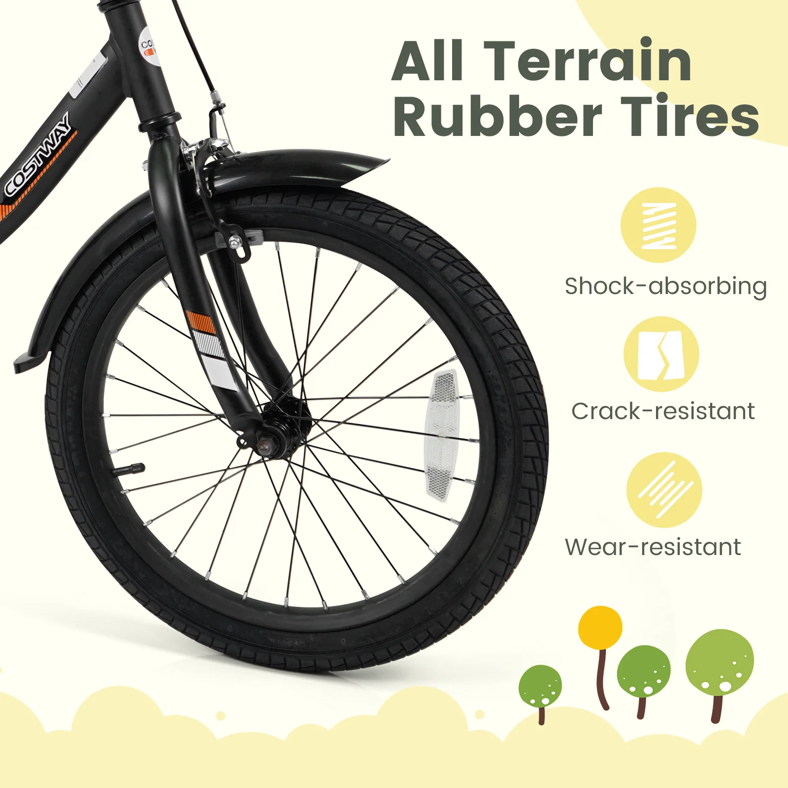 12/14/16/18 Inches Kids Bike with Removable Training Wheels and Adjustable Seatfor 3-8 Years Old Black - Image 24