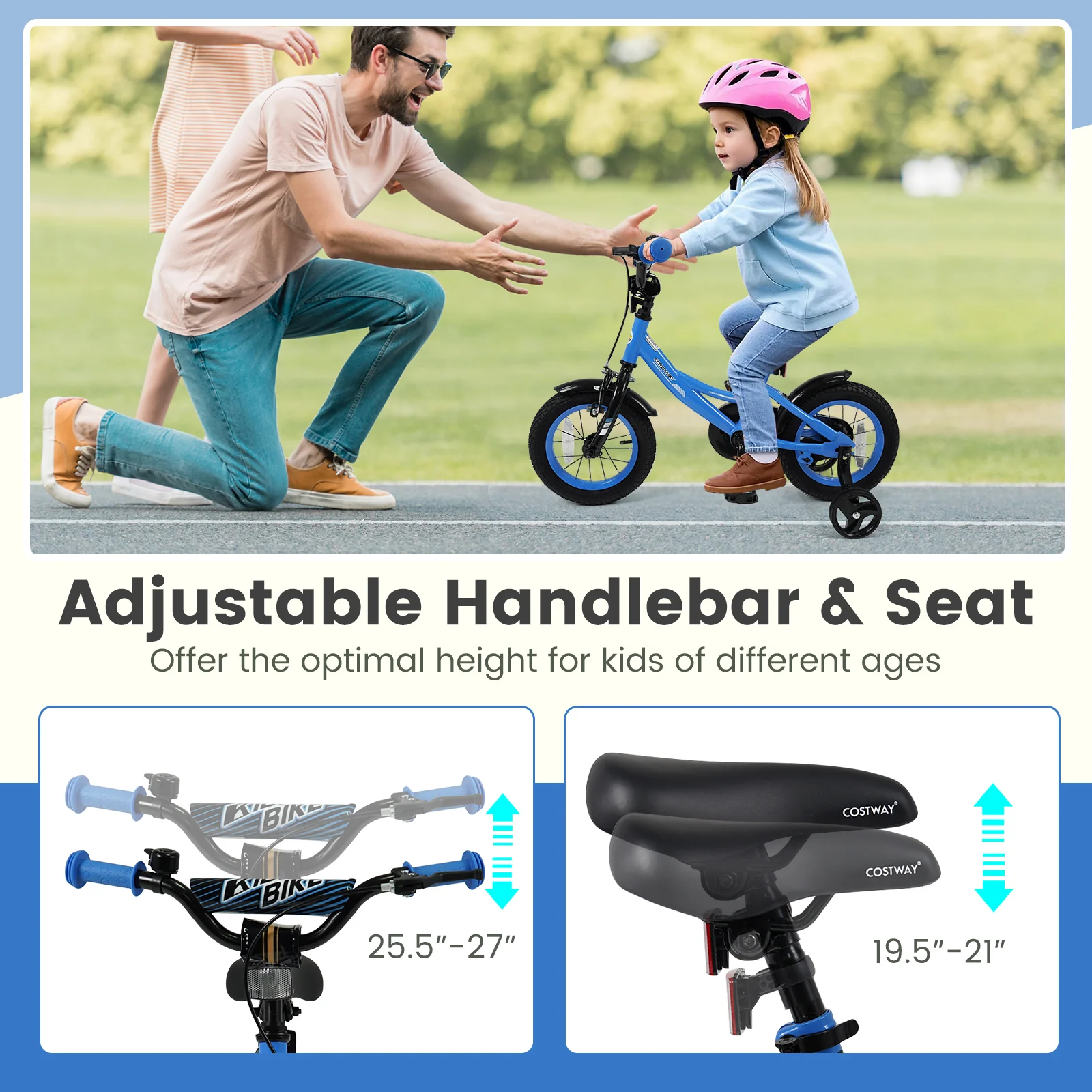 12/14/16/18 Inches Kids Bike with Removable Training Wheels and Adjustable Seatfor 3-8 Years Old Navy - Image 30