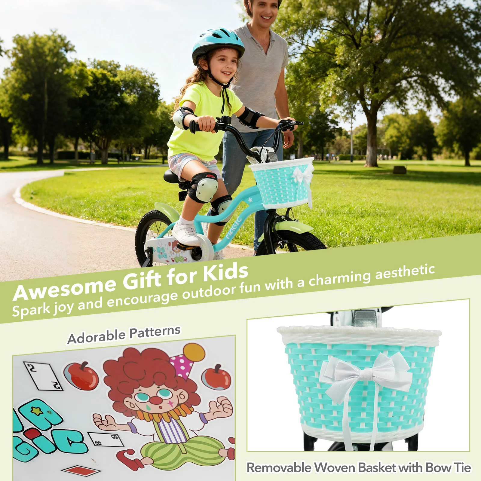 12/14/16 Inch Kids Bike with Training Wheels and Basket Green Color - Image 8
