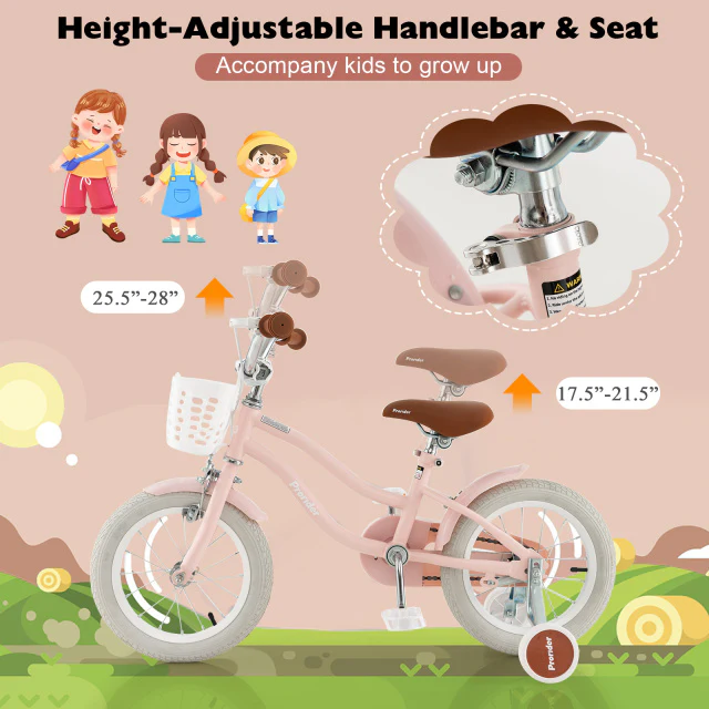 12 Inch Kids Bike with Helmet Protective Set Pink - Image 7