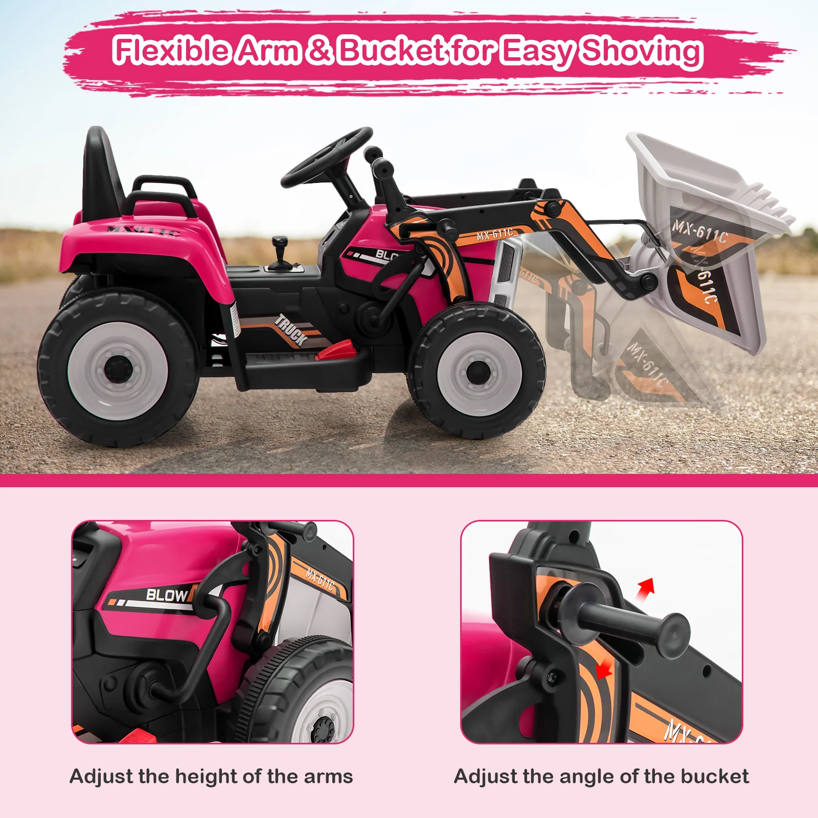 12V Battery Powered Kids Ride on Excavator with Adjustable Arm and Bucket - Image 16