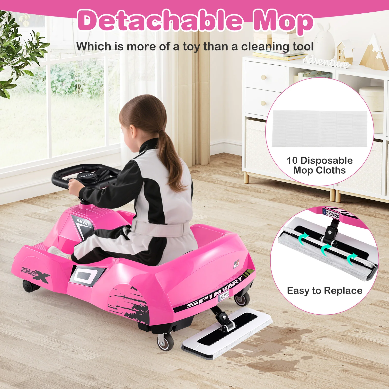 12V Electric Cleaning Go Kart with Detachable Mop and Remote Control - Image 14