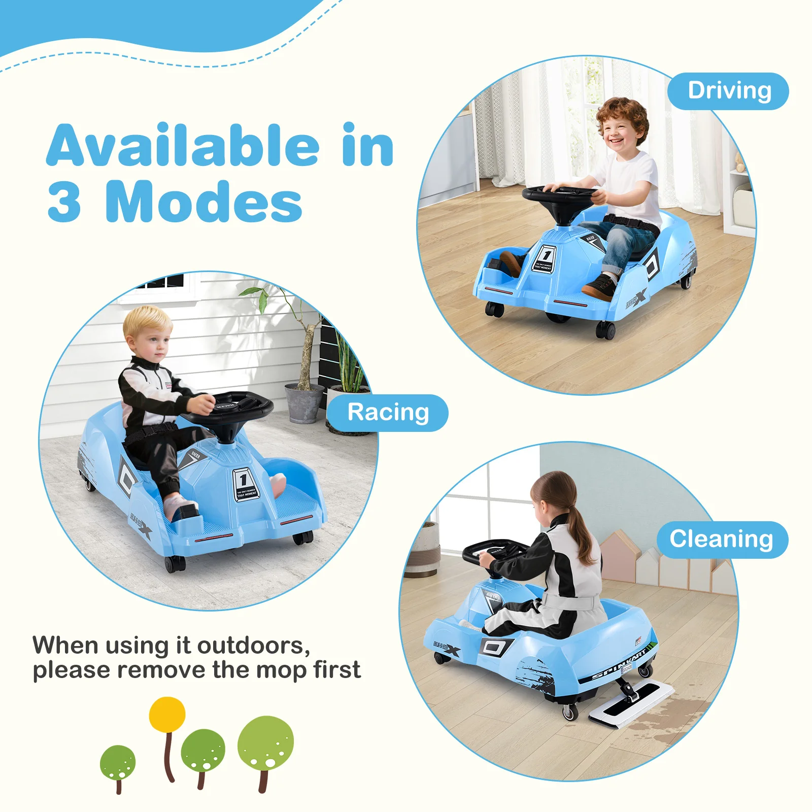 12V Electric Cleaning Go Kart with Detachable Mop and Remote Control - Image 5