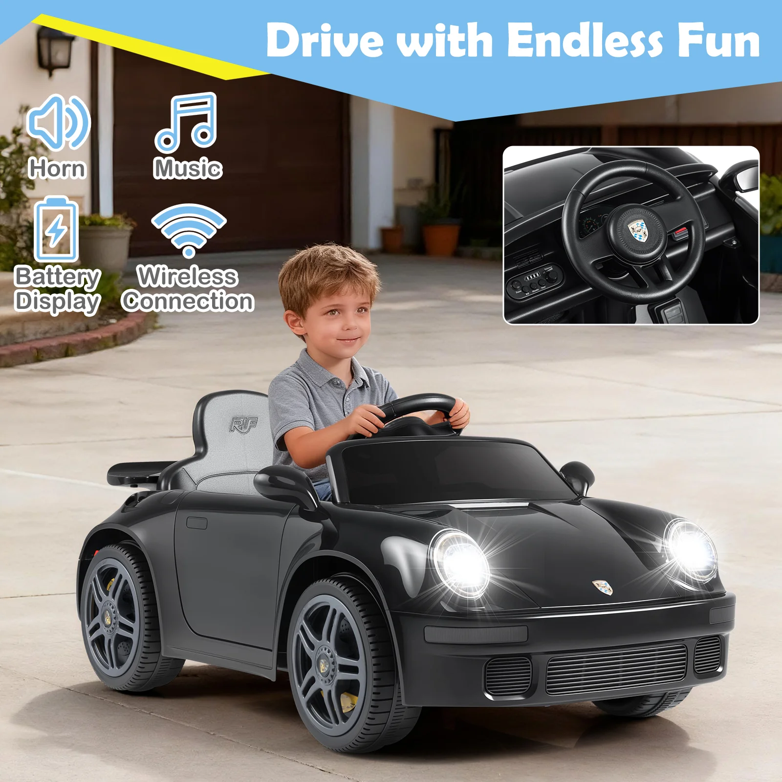 12V Electric Ride On Car Licensed RUF CTR with Remote Control and Music - Image 15