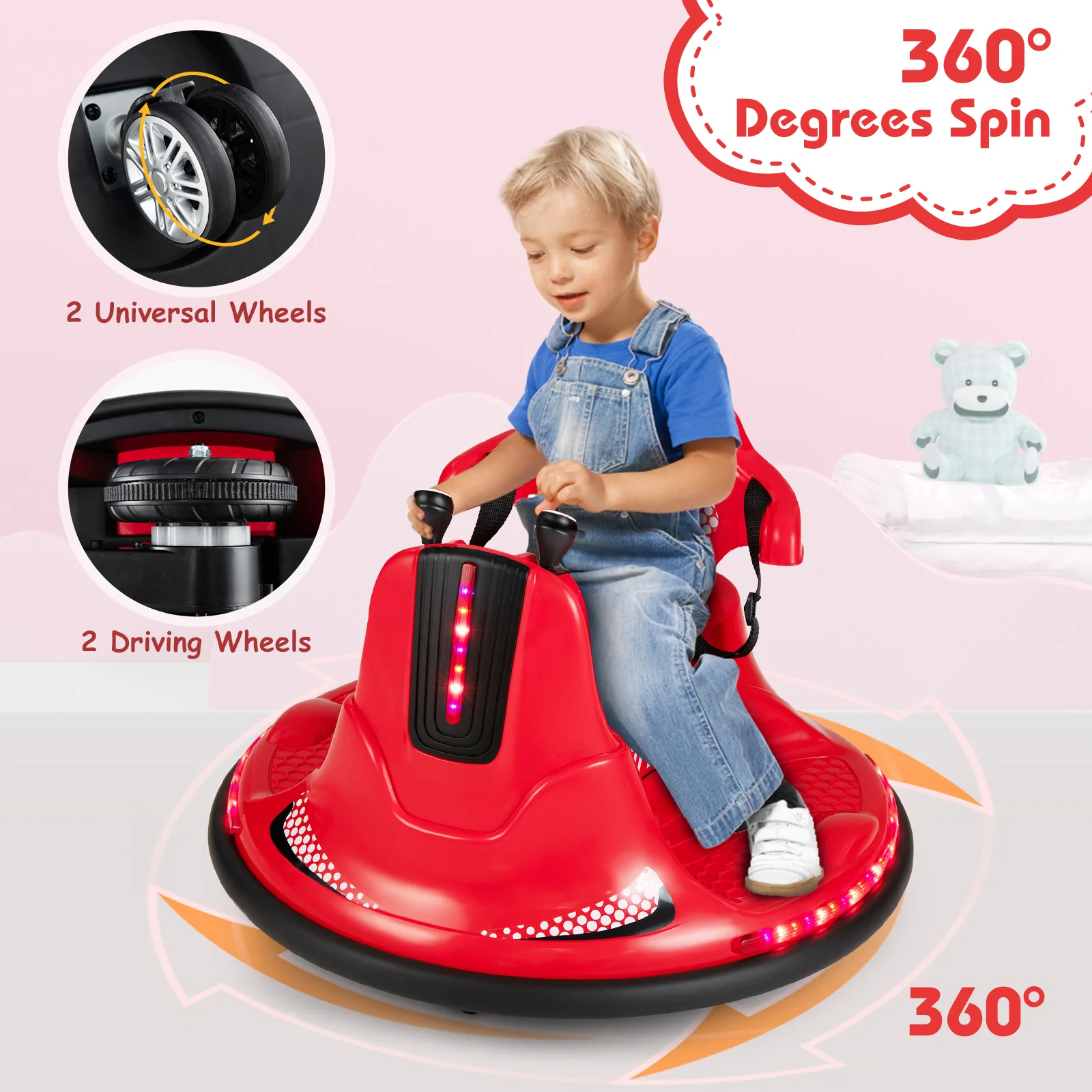 12V Kids Ride On Bumper Car with Remote Control Lights and Music - Image 23