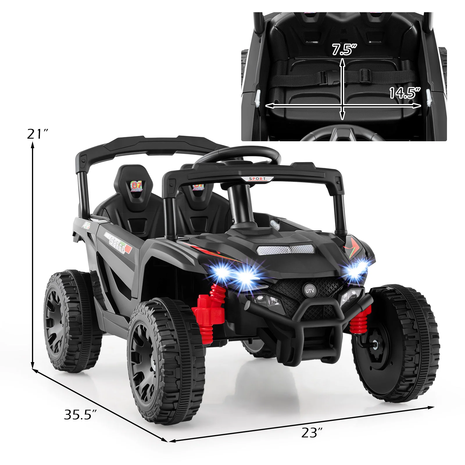 12V Kids Ride On Car UTV Electric Vehicle with LED Lights Music and Horn - Image 5