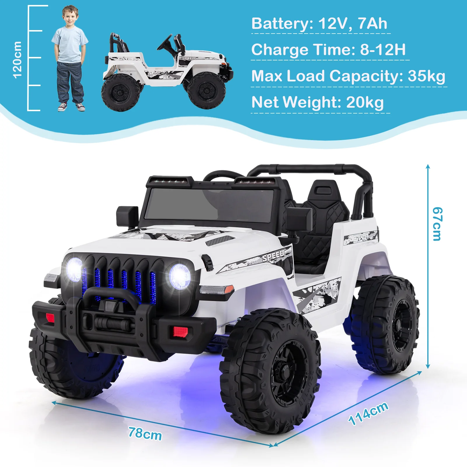 12V Kids Ride-on Jeep Car with 2.4 G Remote Control - Image 48