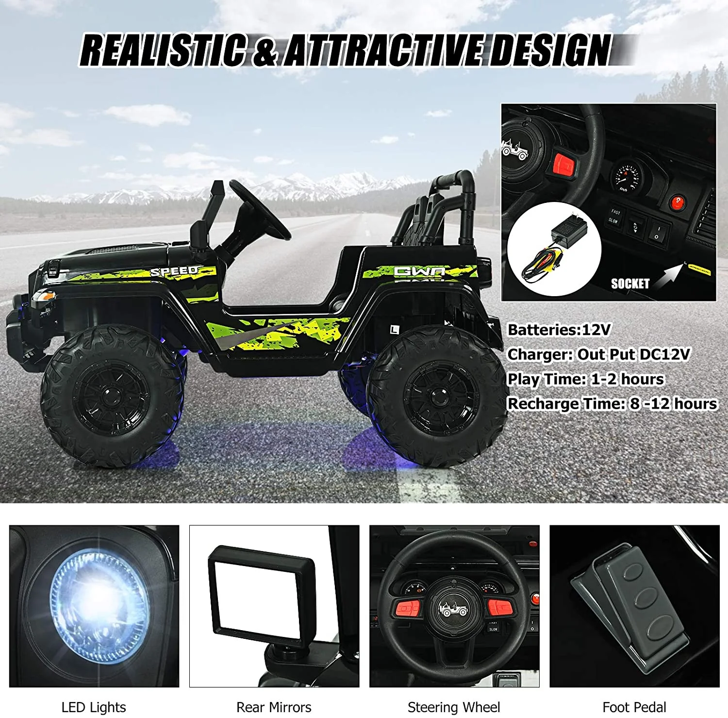 12V Kids Ride-on Jeep Car with 2.4 G Remote Control - Image 5