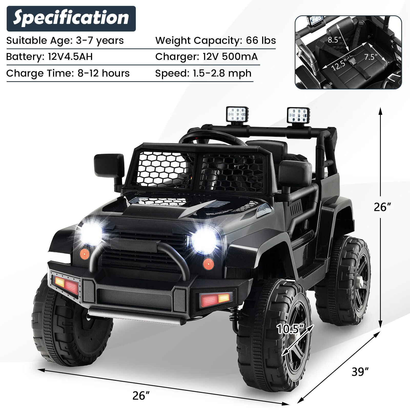 12V Kids Ride On Truck with Remote Control and Headlights - Image 4