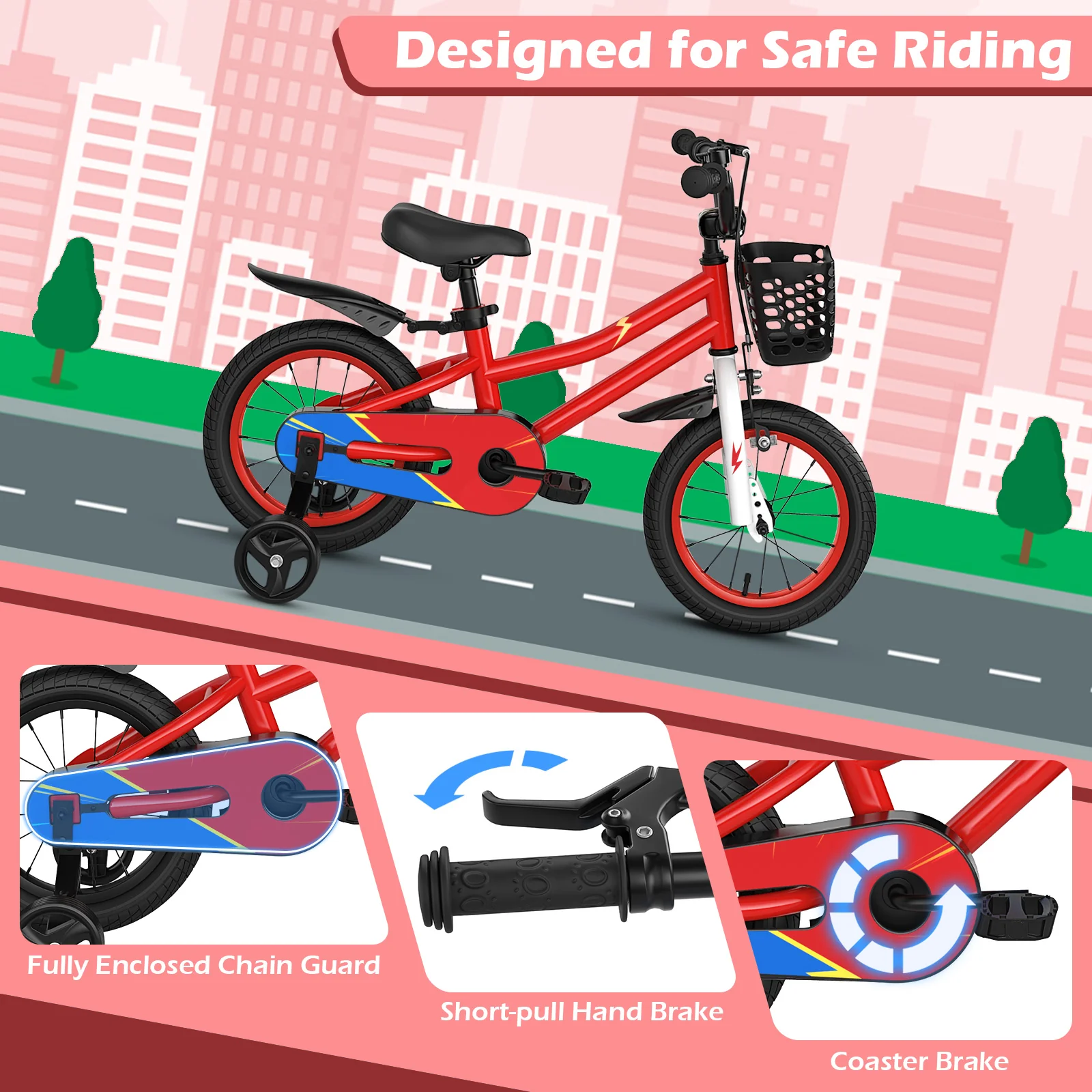 14 Inch Kids Bike Red with Blue Helmet Protective Set - Image 7