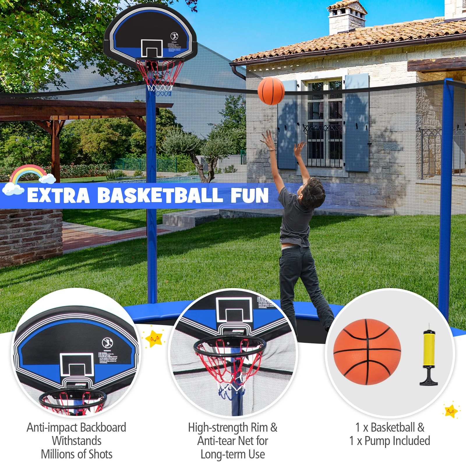 15/16 Feet Outdoor Recreational Trampoline with Enclosure Net - Image 32