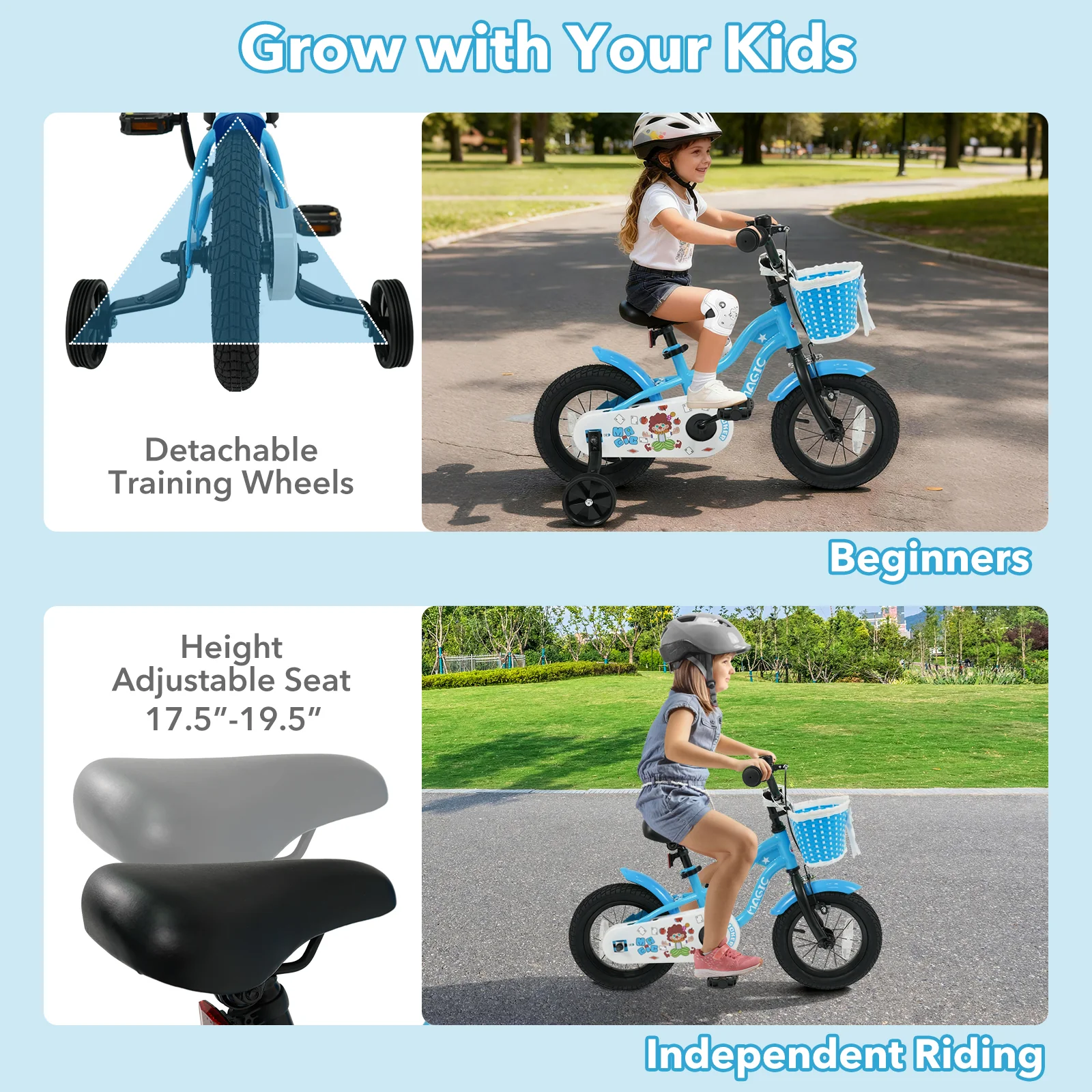 16 Inch Kids Bike with Training Wheels and Basket Navy Color - Image 22