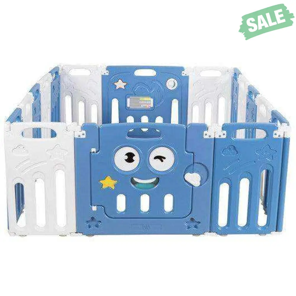 16-Panel Foldable Baby Playpen Kids Activity Centre-Blue - Image 3