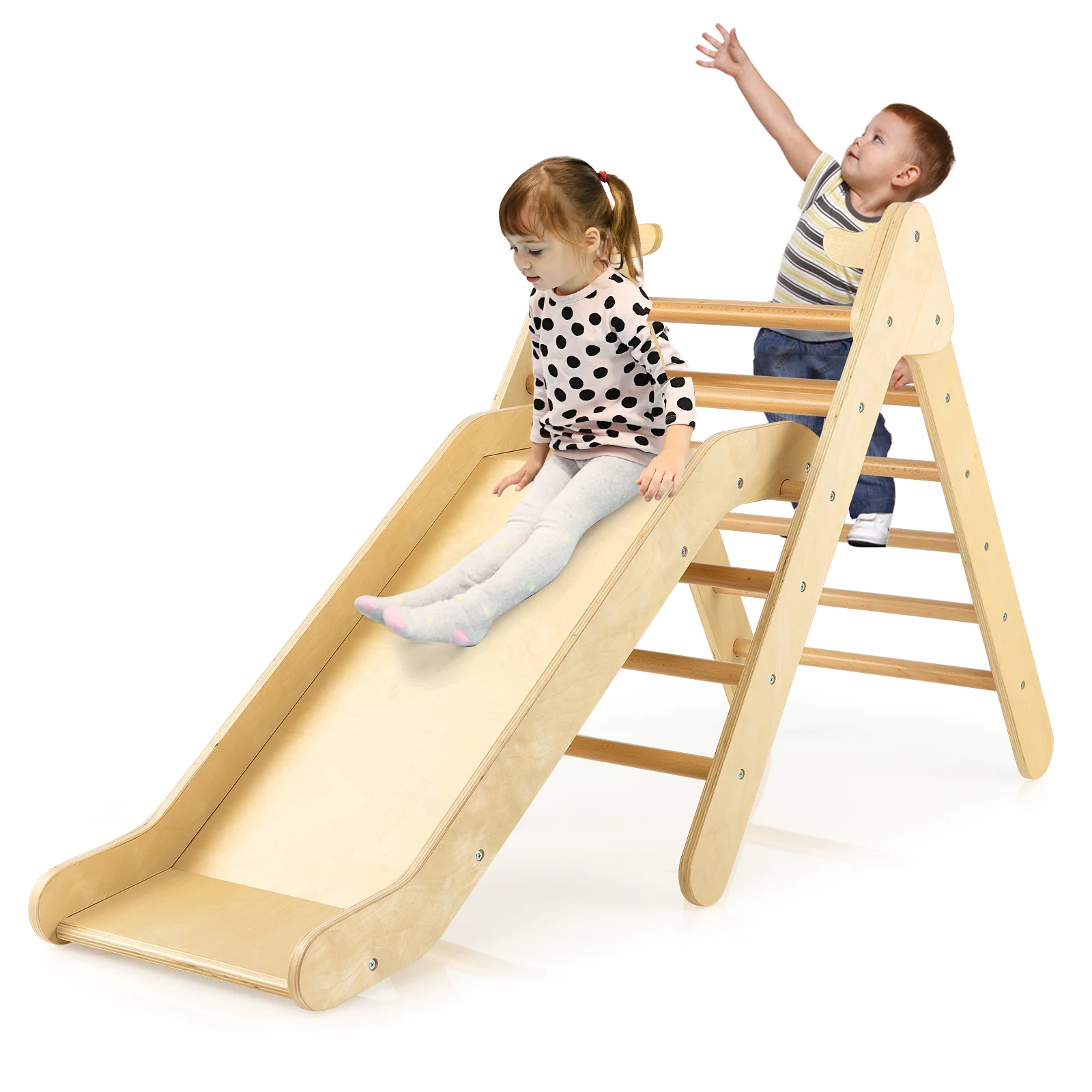 2-in-1 Wooden Triangle Climber Set with Gradient Adjustable Slide - Image 15