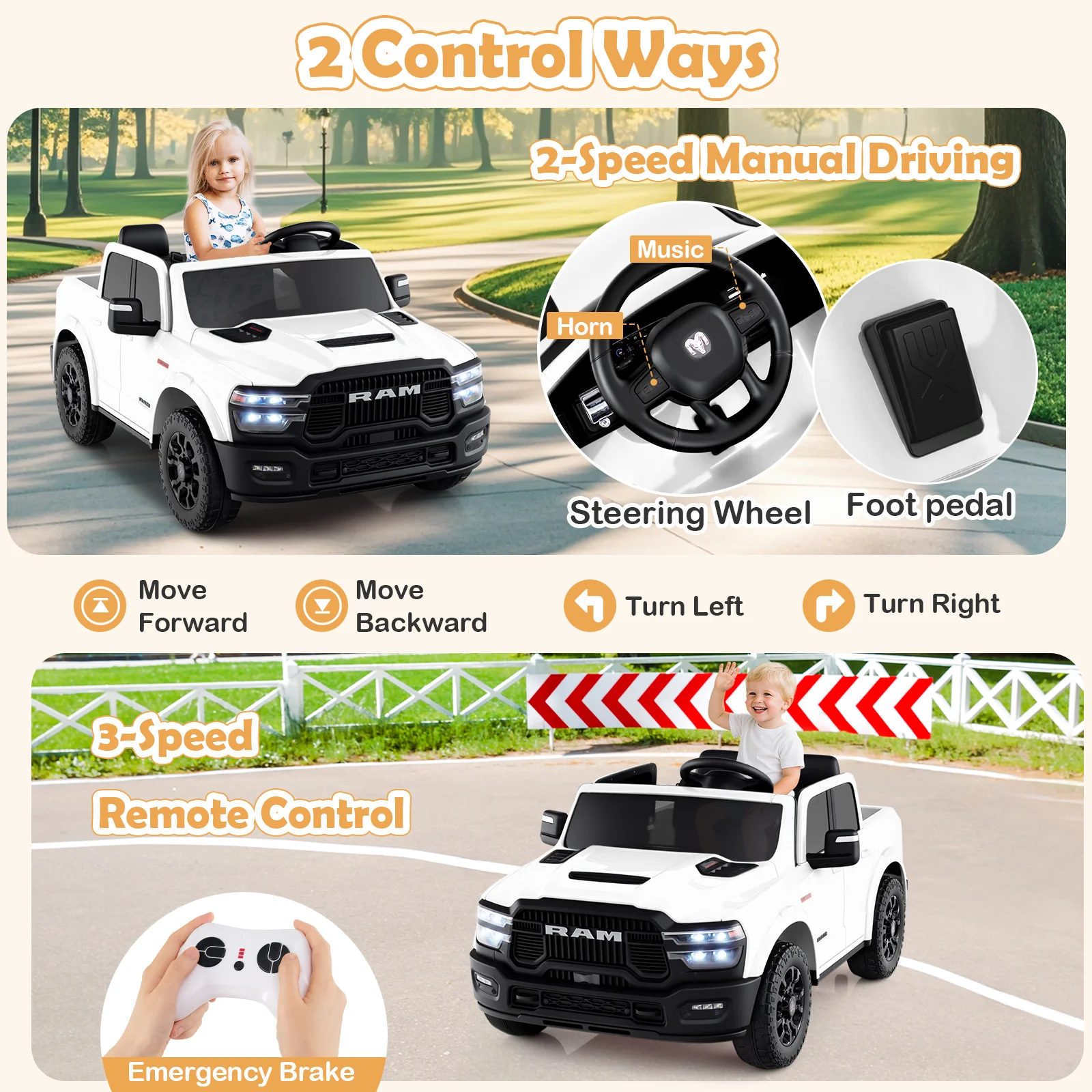 2 Seater 24V Ride on Toy for Big Kids Licensed Ram Truck with Remote and Music - Image 22