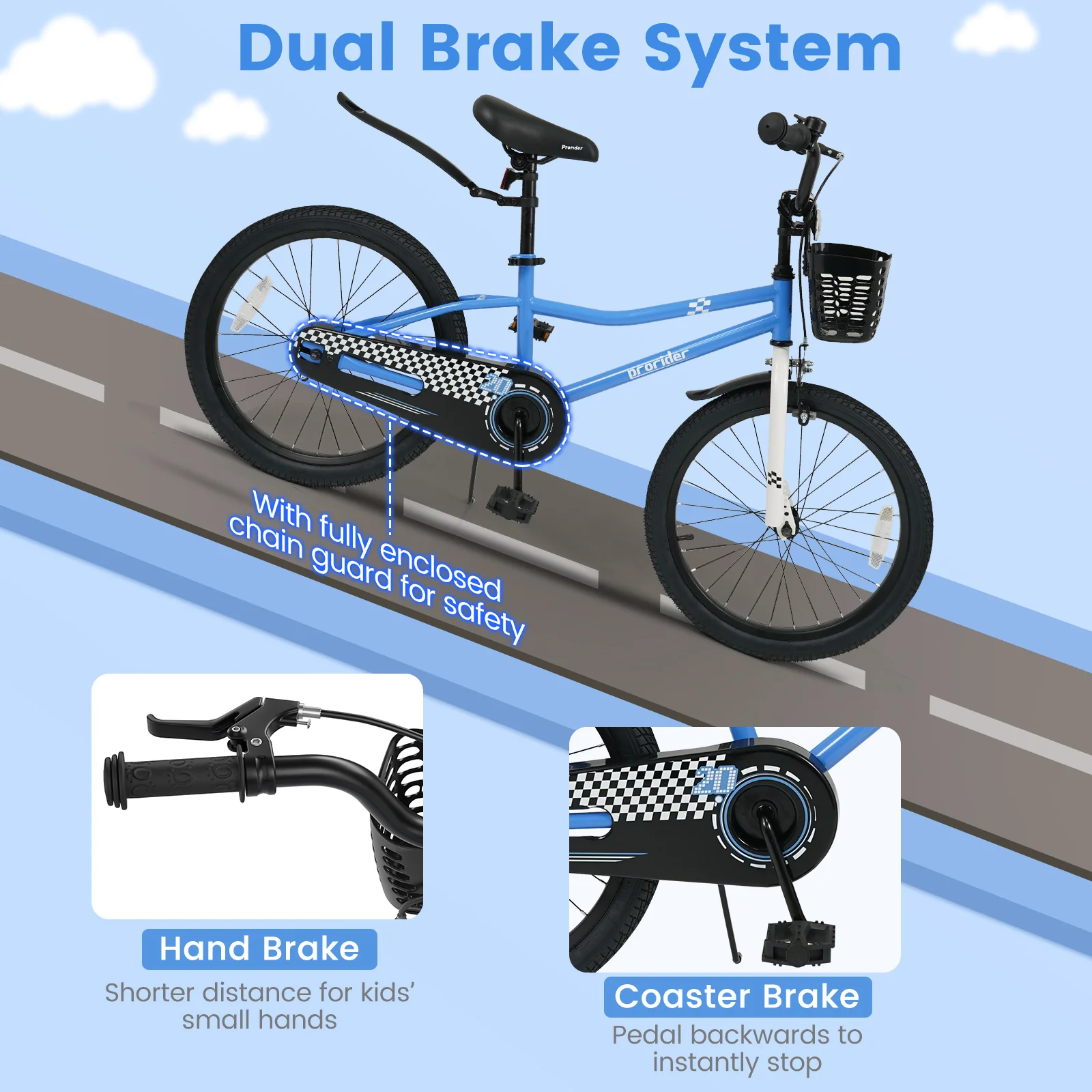 20 Inch Kids Bike Adjustable with Kickstand and Storage Basket for Aged 8+ Years - Image 13