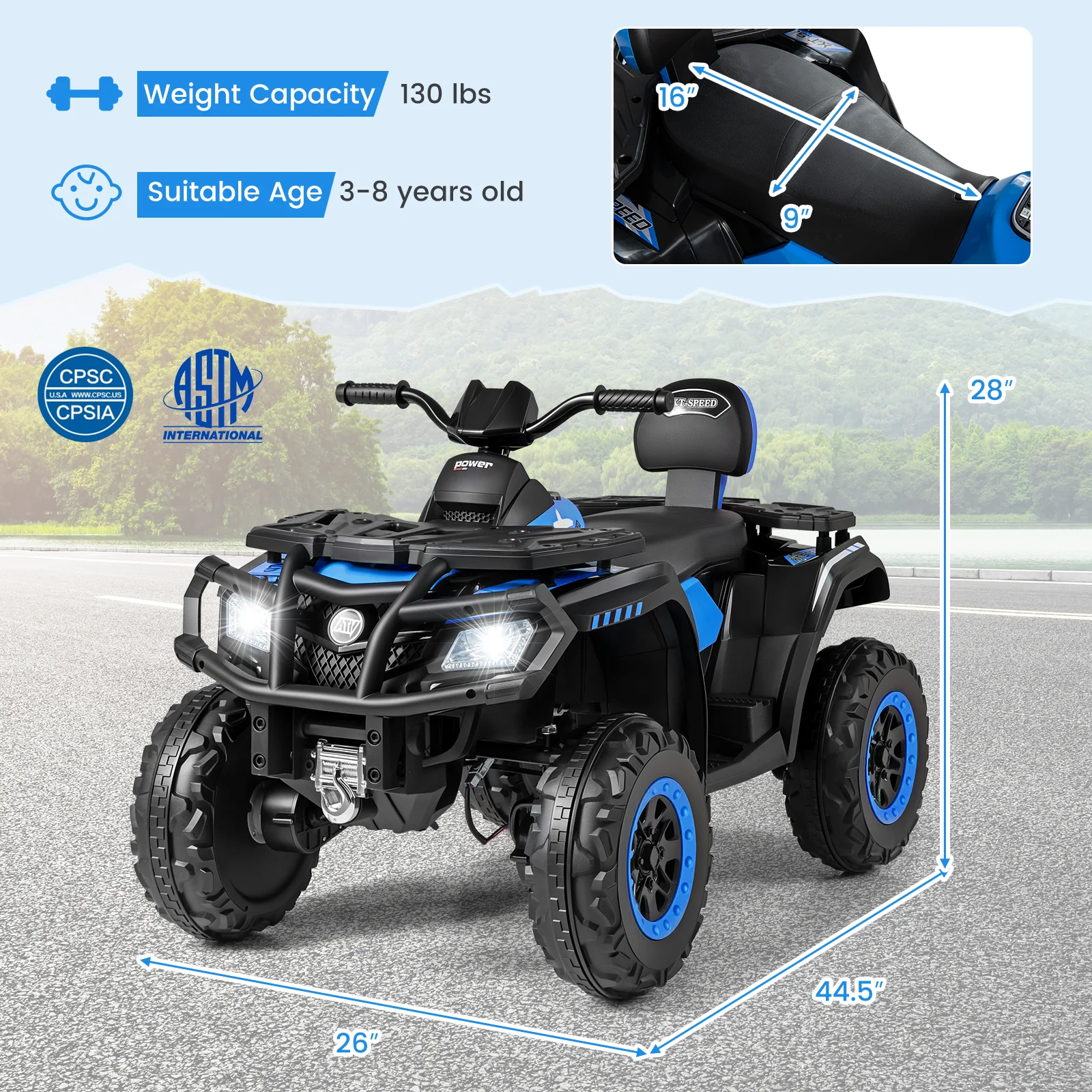 24V Kids ATV 2-Seater with 4 Motors with LED Lights and Music - Image 5