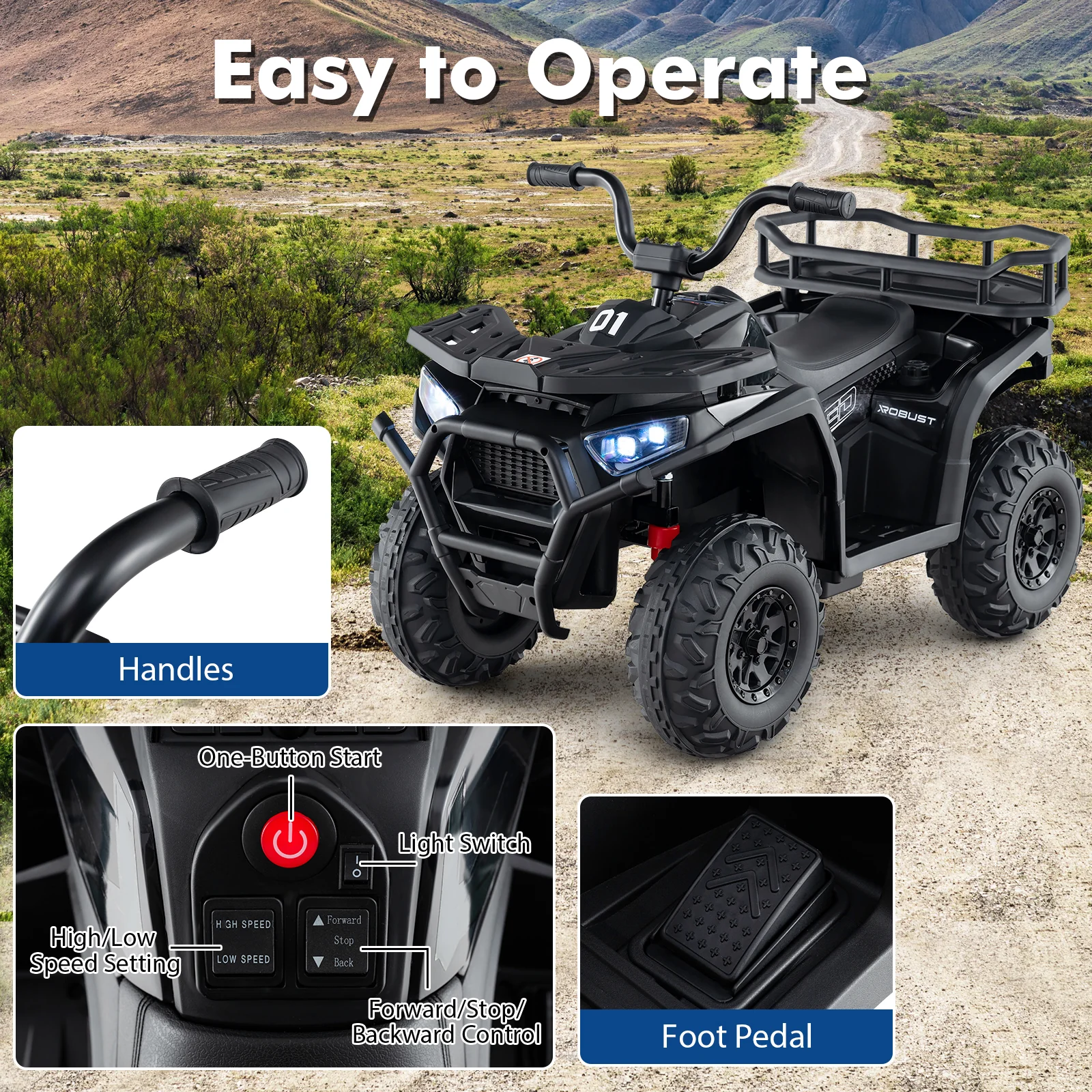 24V Kids Ride on Electric ATV Quad Car with Realistic Sounds and LED Lights - Image 7