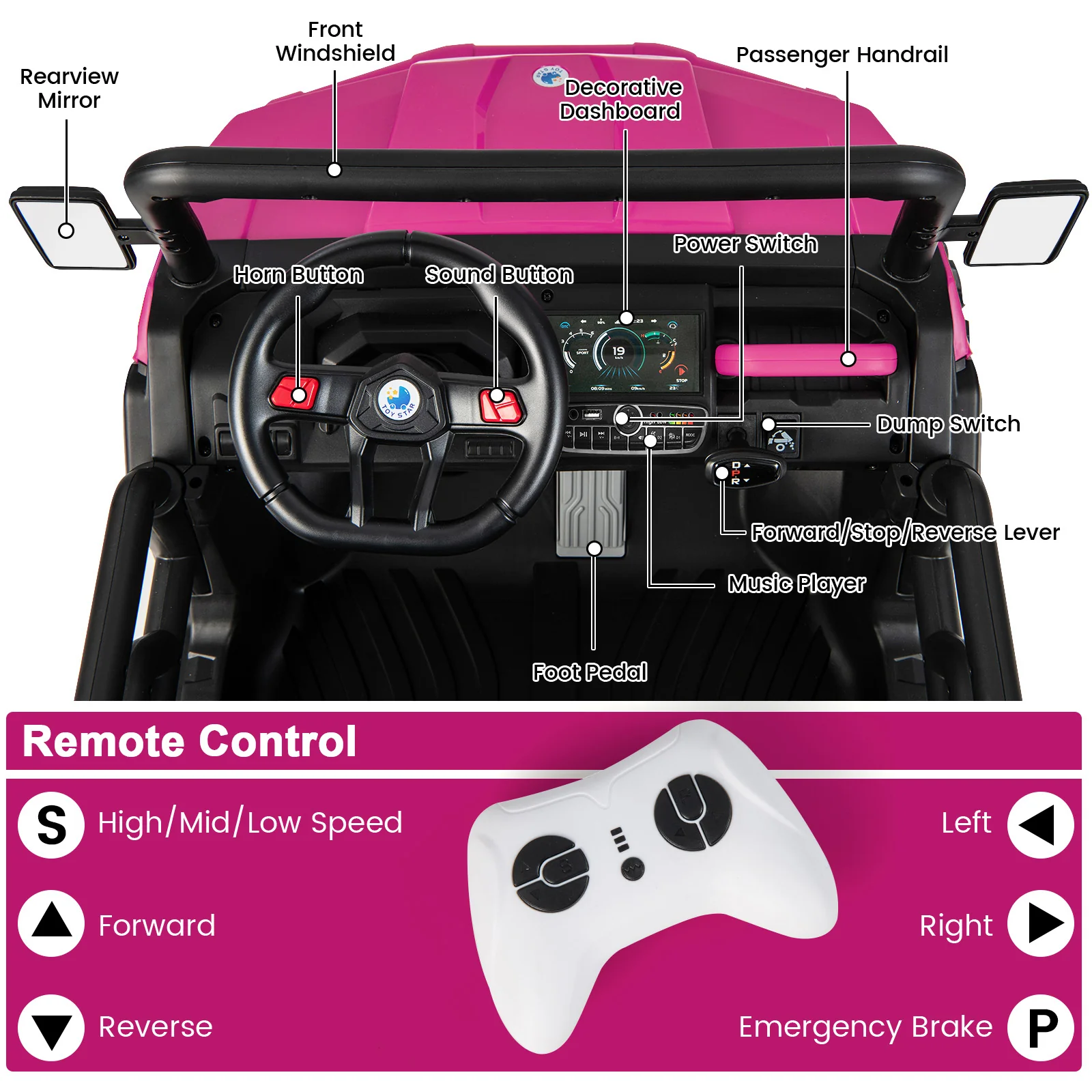 24V Ride On Kids Car with Dump Bed and Remote Control - Image 16