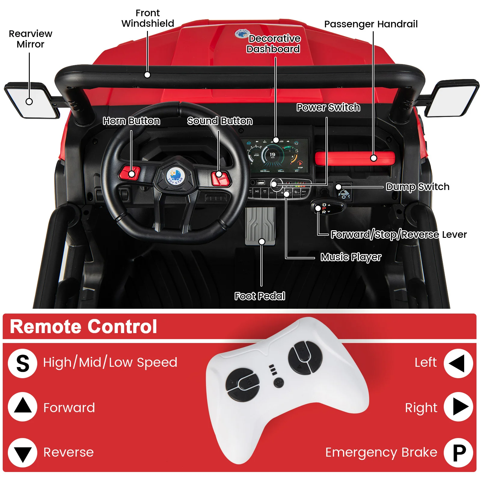 24V Ride On Kids Car with Dump Bed and Remote Control - Image 32