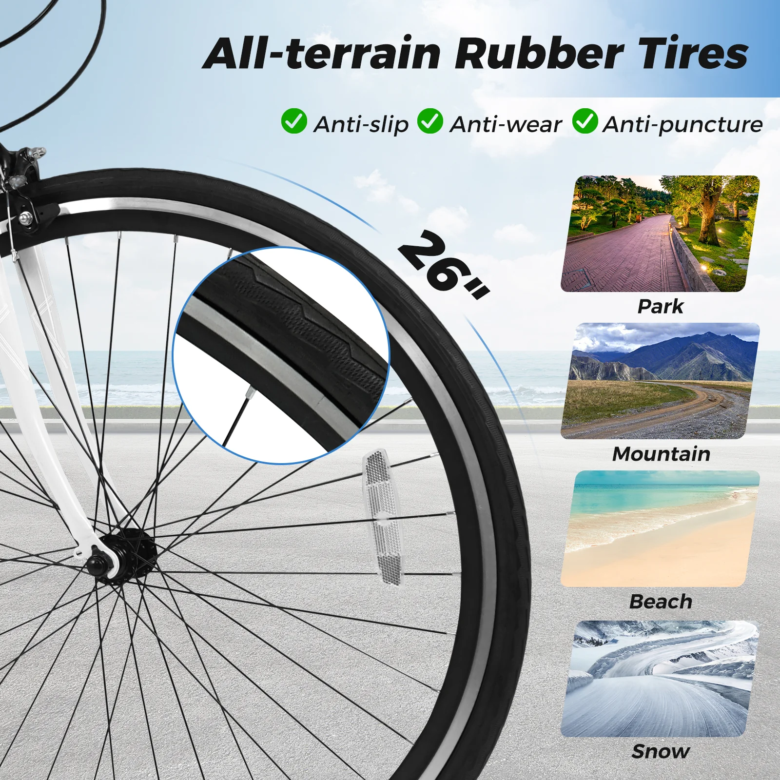26 Inch Mountain Bike Adjustable with 6-Speed and All-terrain Rubber Wheels - Image 31
