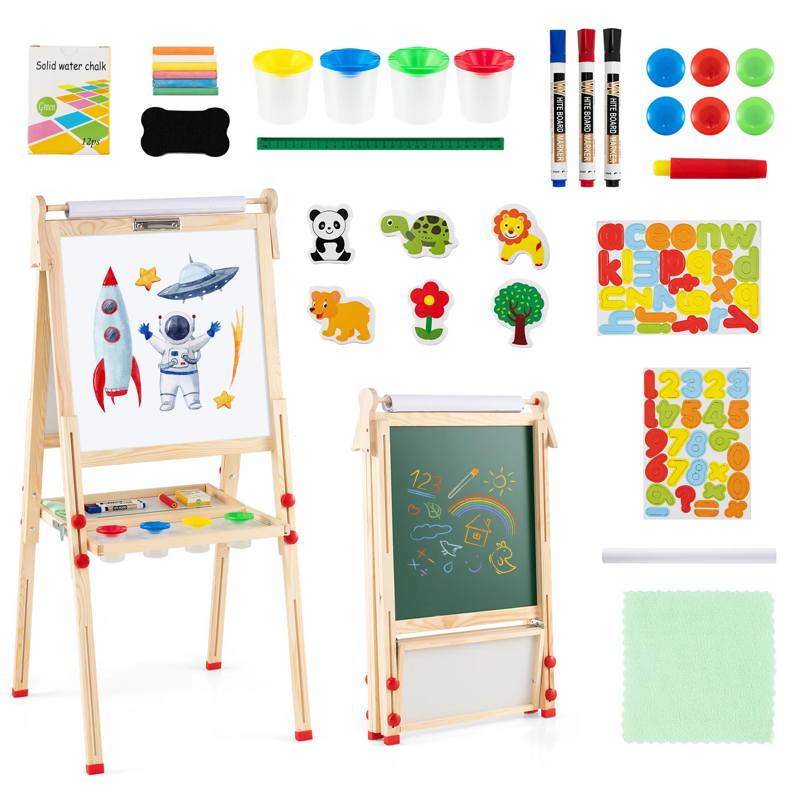3-in-1 Double-Sided Folding Wooden Kids Art Easel with Paper Roll - Image 3