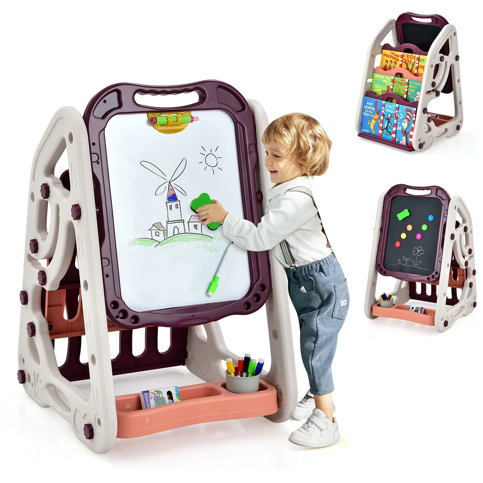 3-in-1 Kids Art Easel Double-Sided Tabletop Easel with Art Accessories - Image 10