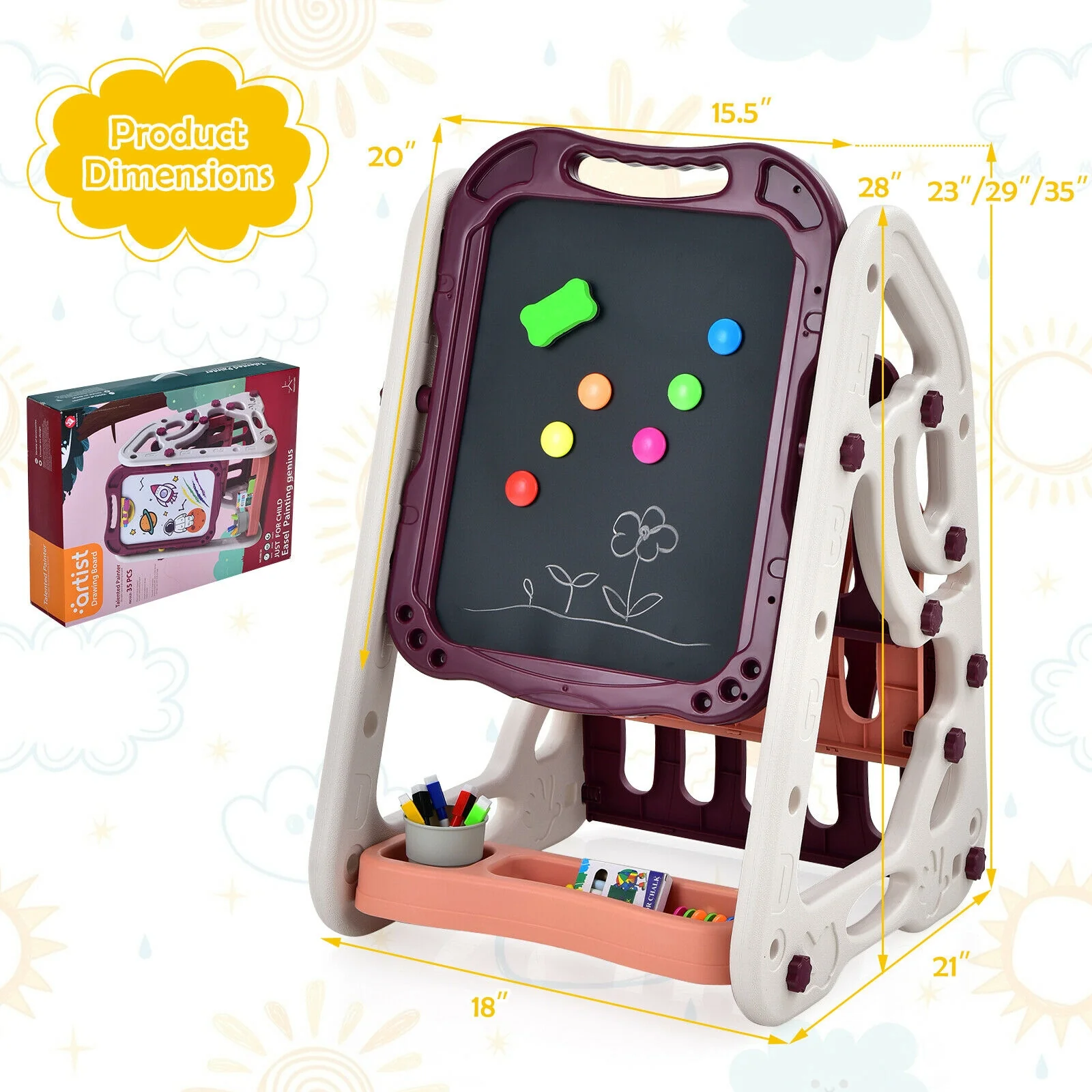 3-in-1 Kids Art Easel Double-Sided Tabletop Easel with Art Accessories - Image 11