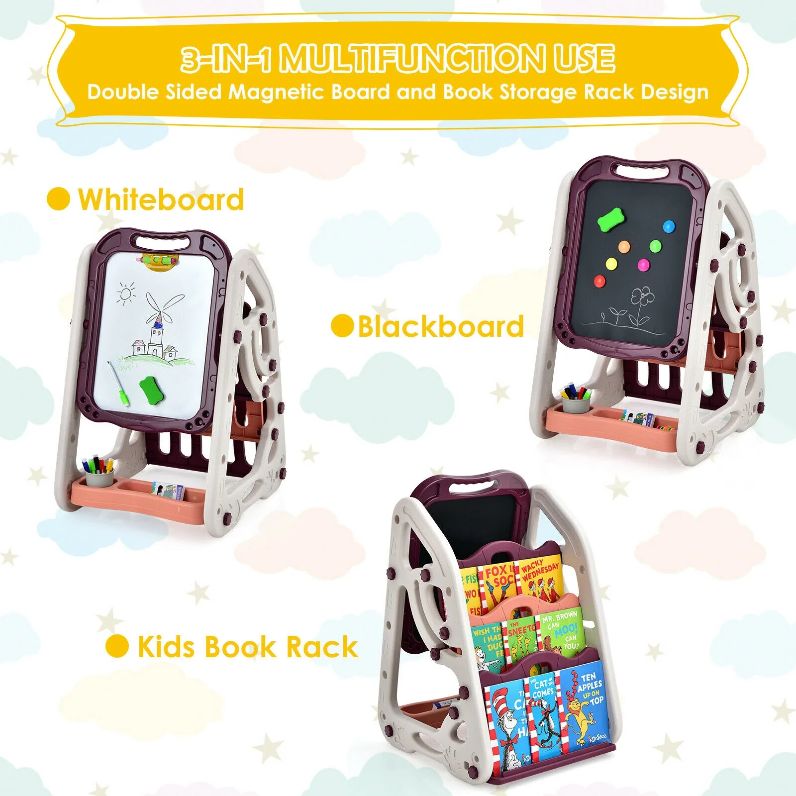 3-in-1 Kids Art Easel Double-Sided Tabletop Easel with Art Accessories - Image 14