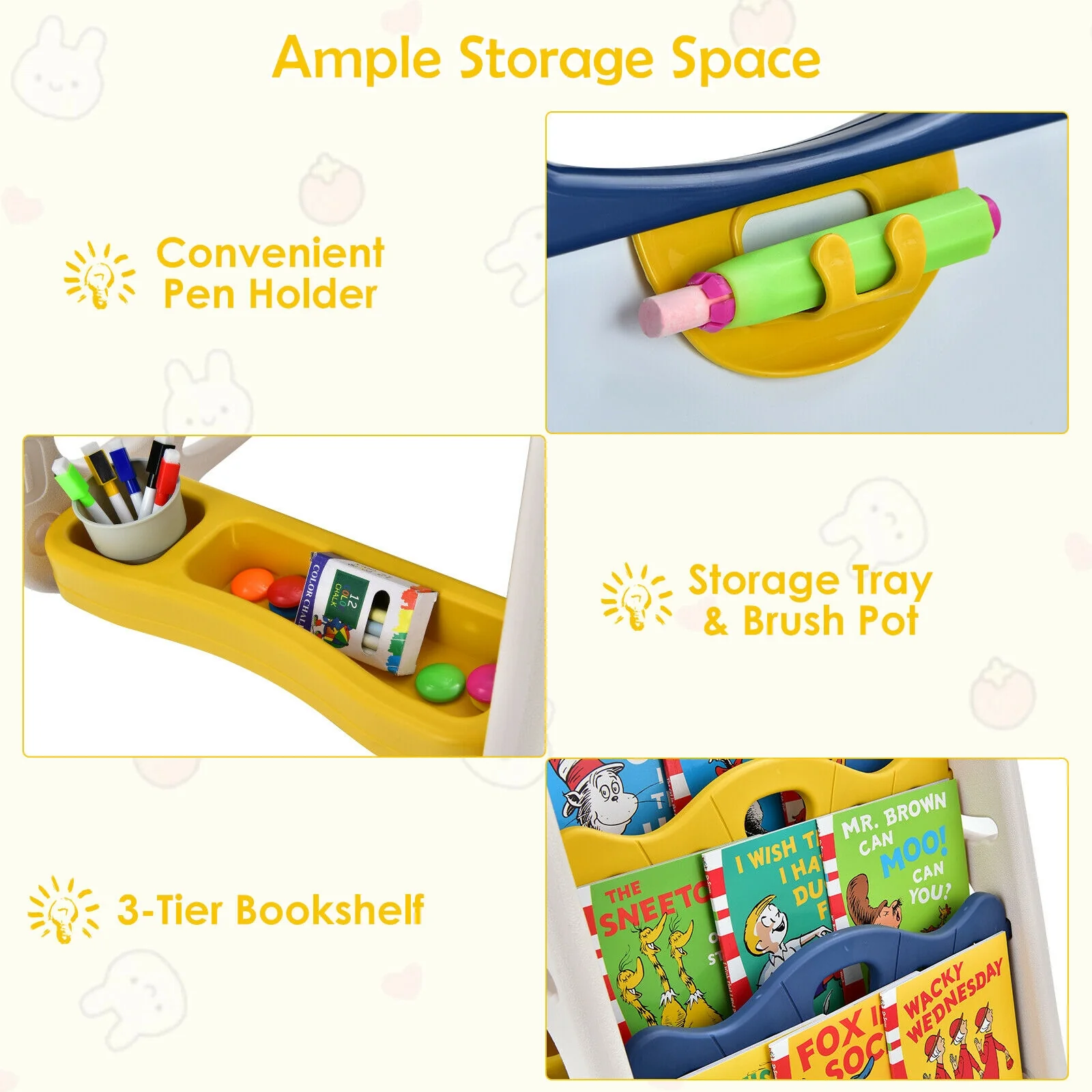 3-in-1 Kids Art Easel Double-Sided Tabletop Easel with Art Accessories - Image 8
