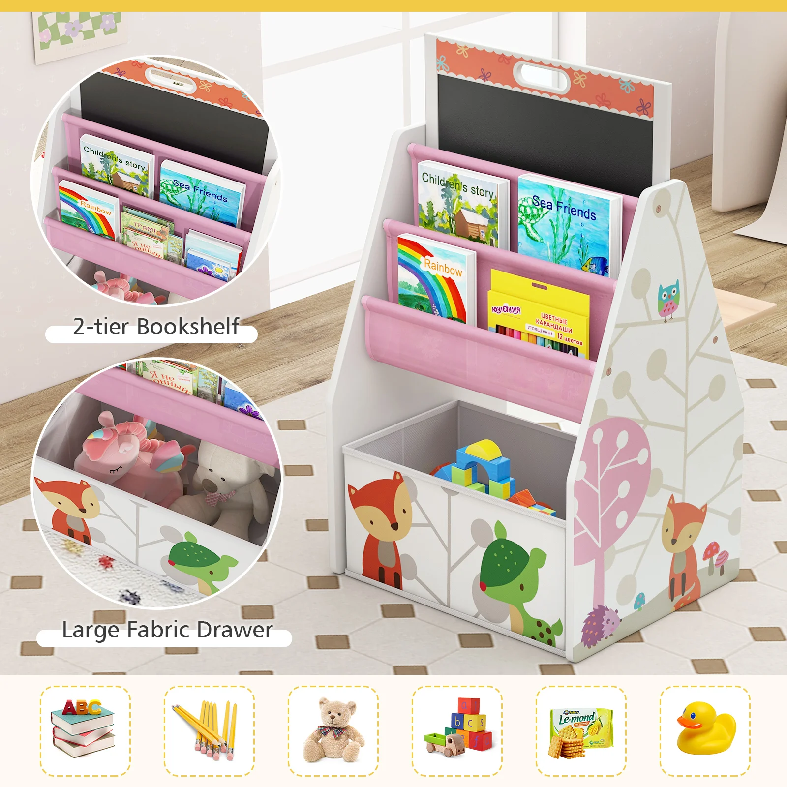 3 in 1 Kids Easel and Play Station Convertible with Chair and Storage Bins - Image 16