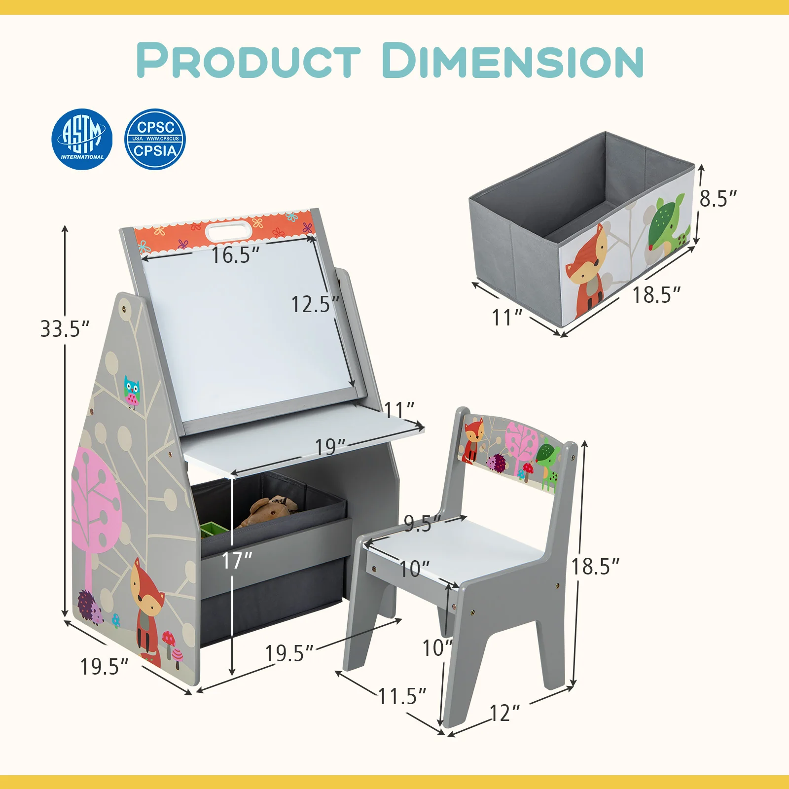 3 in 1 Kids Easel and Play Station Convertible with Chair and Storage Bins - Image 5