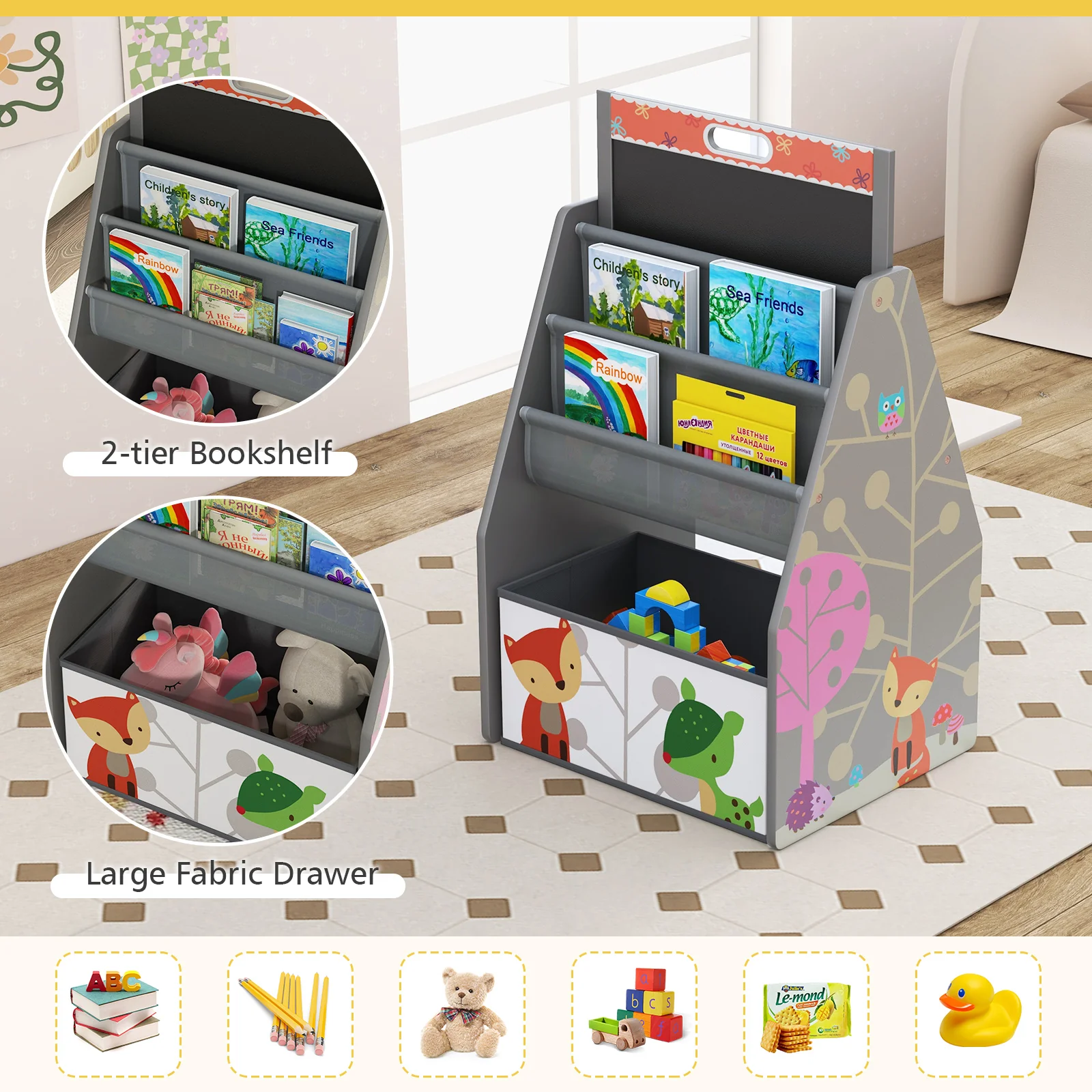 3 in 1 Kids Easel and Play Station Convertible with Chair and Storage Bins - Image 8