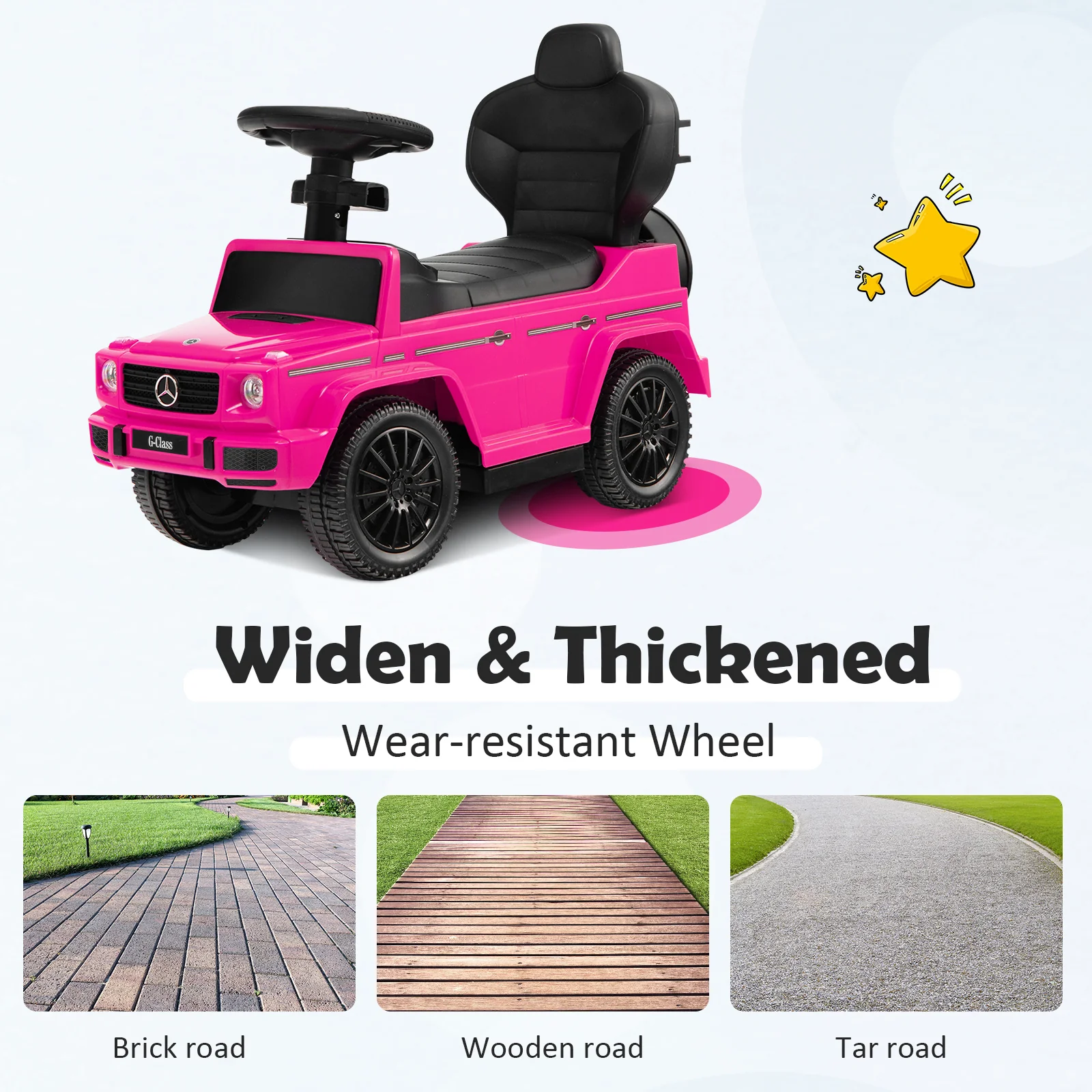 3-In-1 Ride on Push Car Mercedes Benz G350 Stroller Sliding Car with Canopy - Image 16