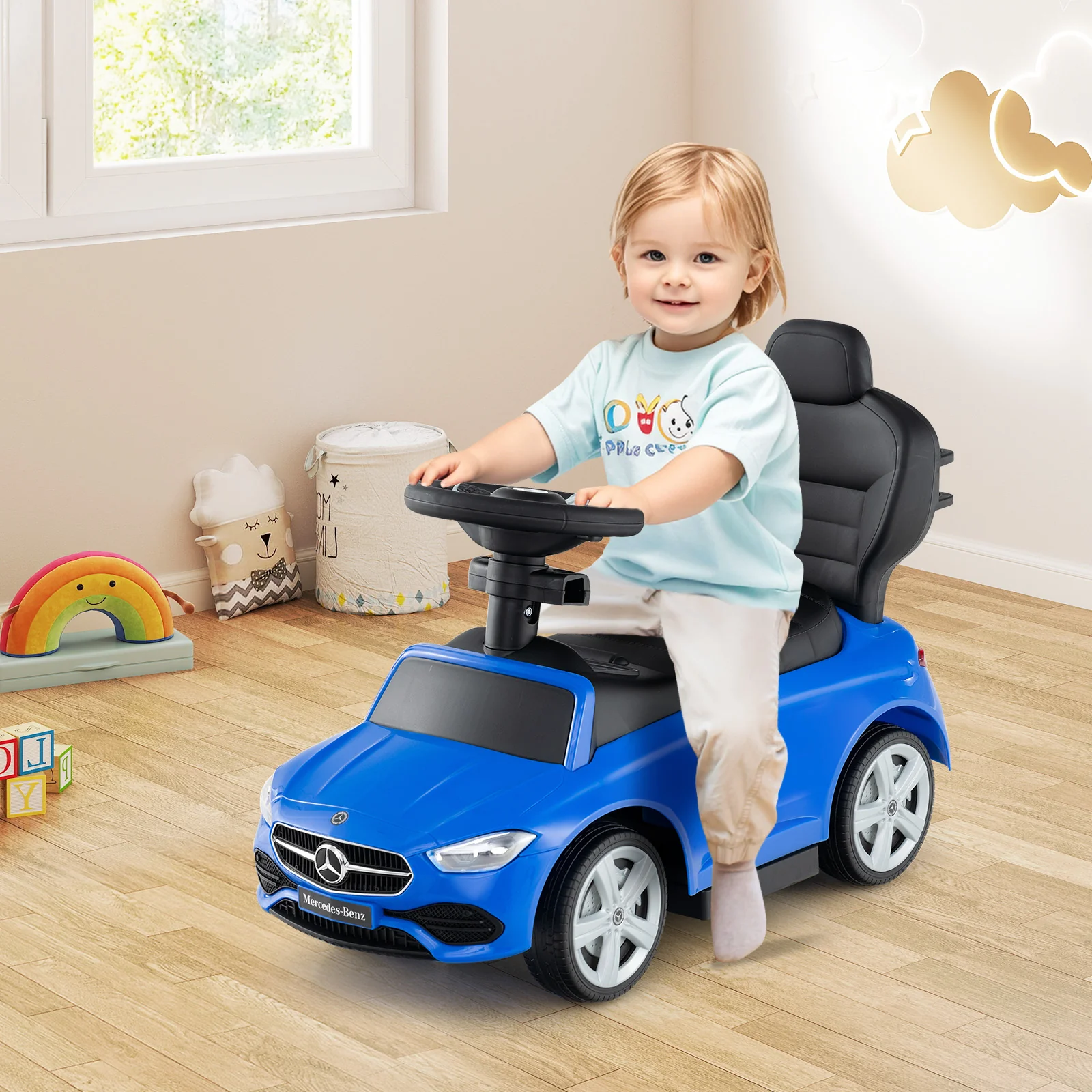 3-in-1 Ride on Push Car Mercedes-Benz Licensed Sliding Car with Canopy - Image 2