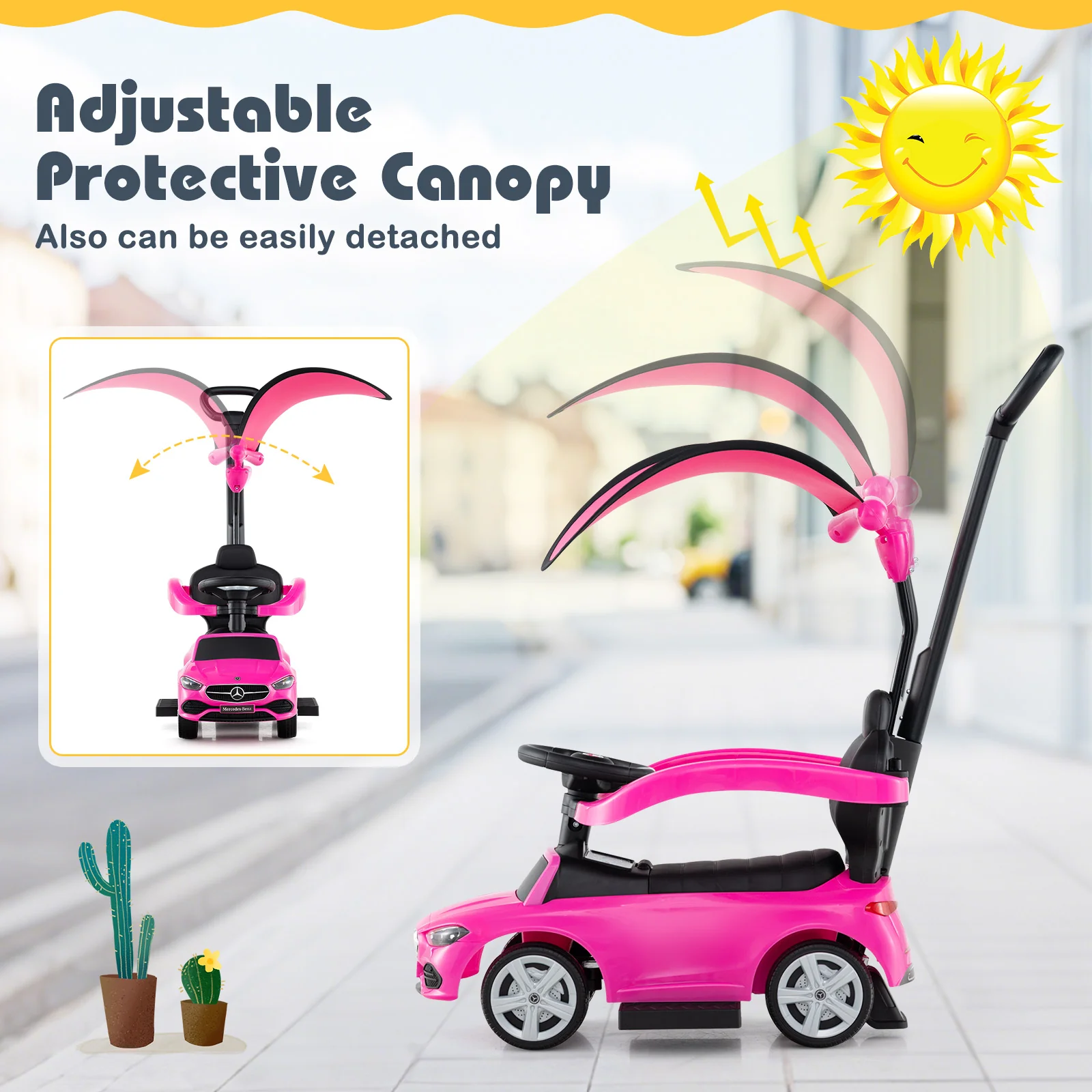 3-in-1 Ride on Push Car Mercedes-Benz Licensed Sliding Car with Canopy - Image 39