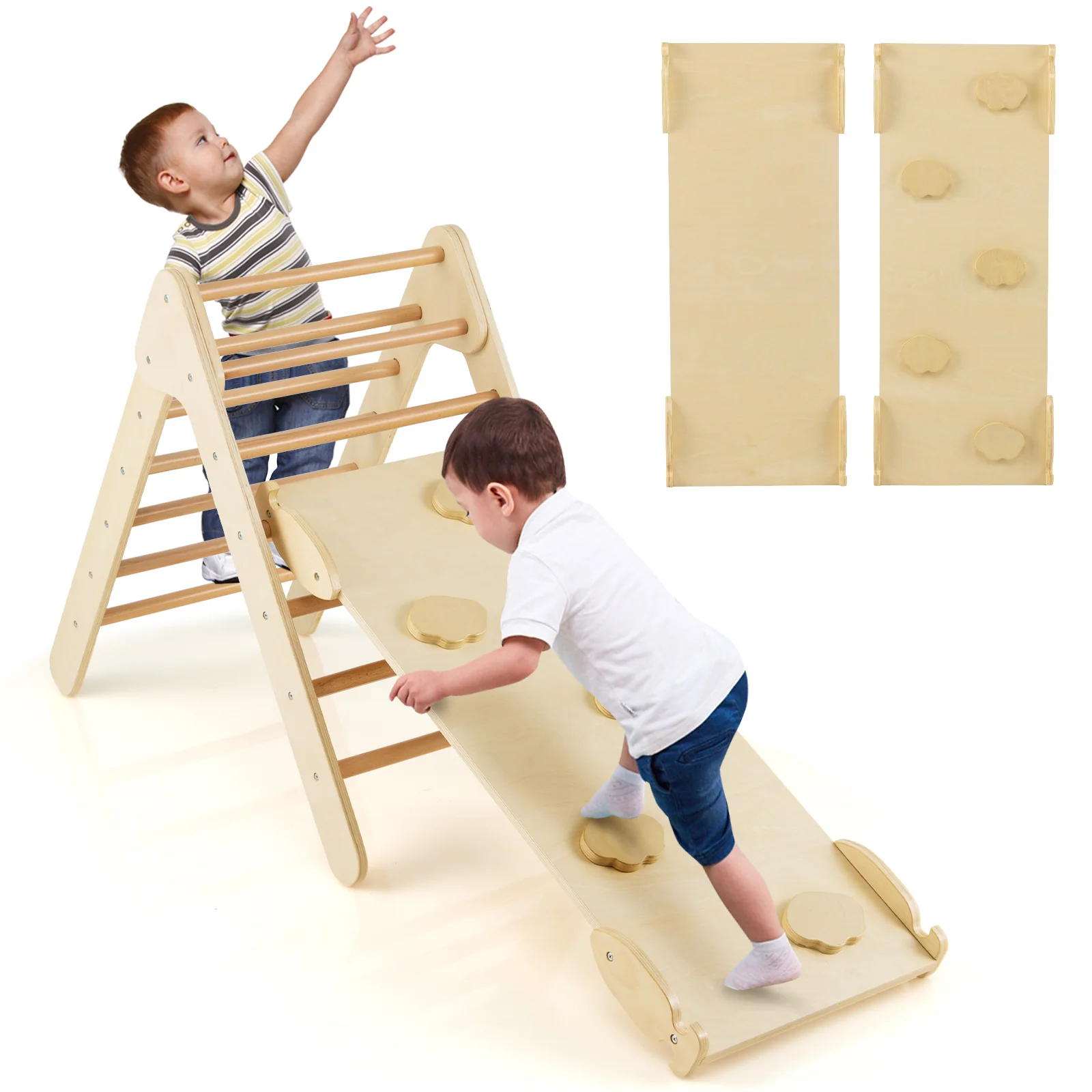 3-in-1 Wooden Climbing Triangle Set Triangle Climber with Ramp - Image 12