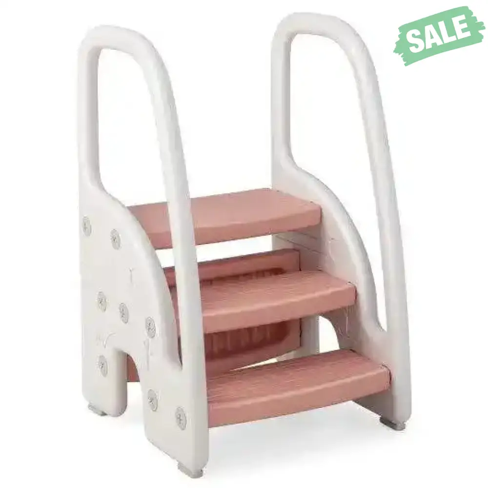 3-Step Stool with Safety Handles and Non-slip Pedals for Toddlers-Gray - Image 10