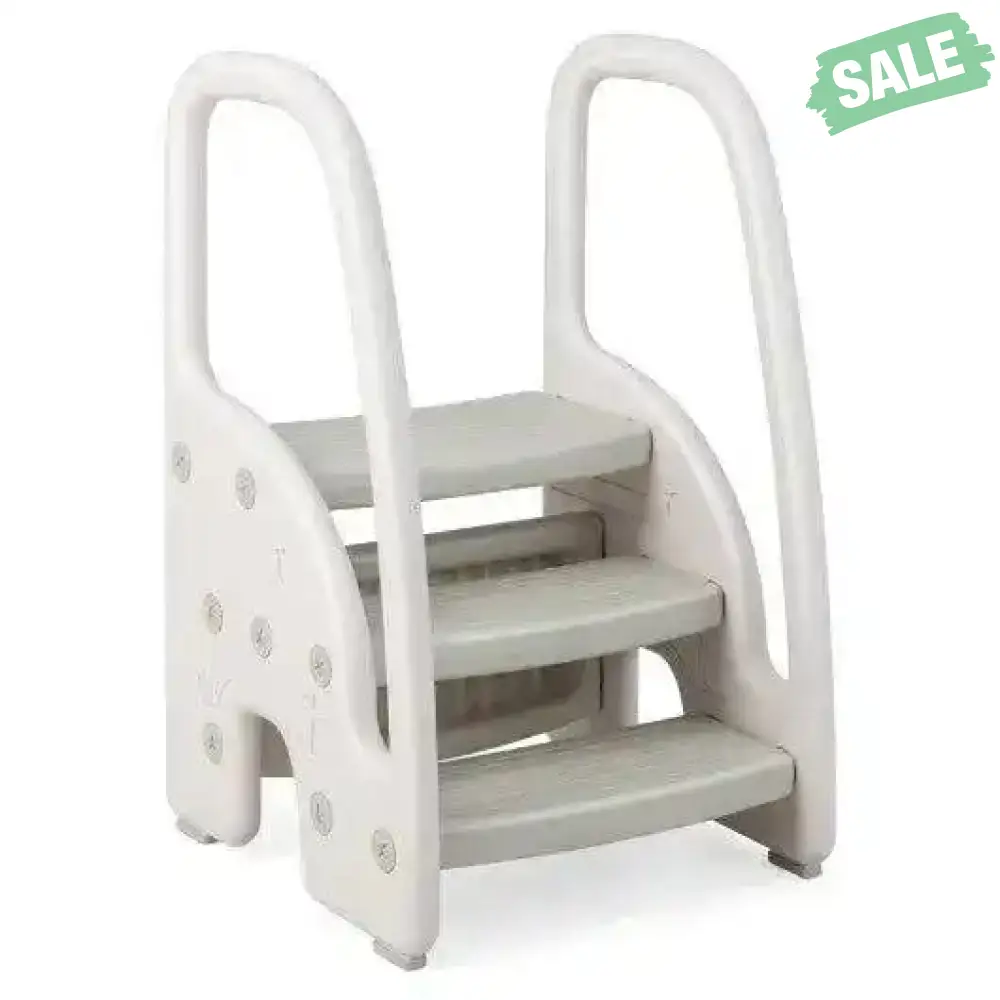 3-Step Stool with Safety Handles and Non-slip Pedals for Toddlers-Gray - Image 3
