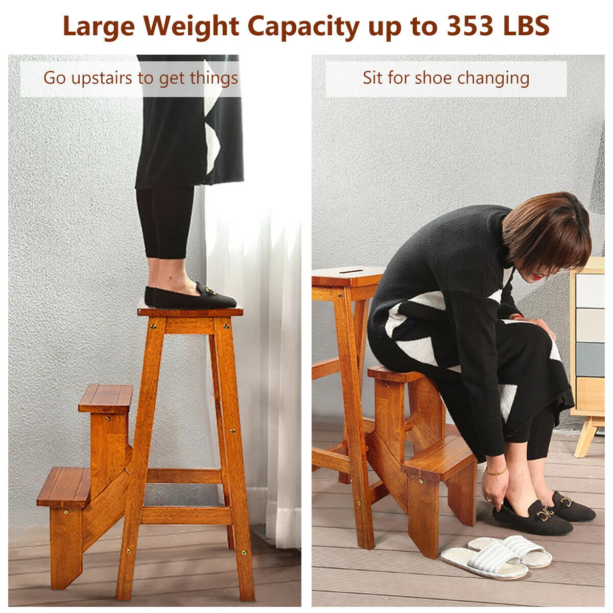3 Tier Step Stool 3 in 1 Folding Ladder Bench - Image 15
