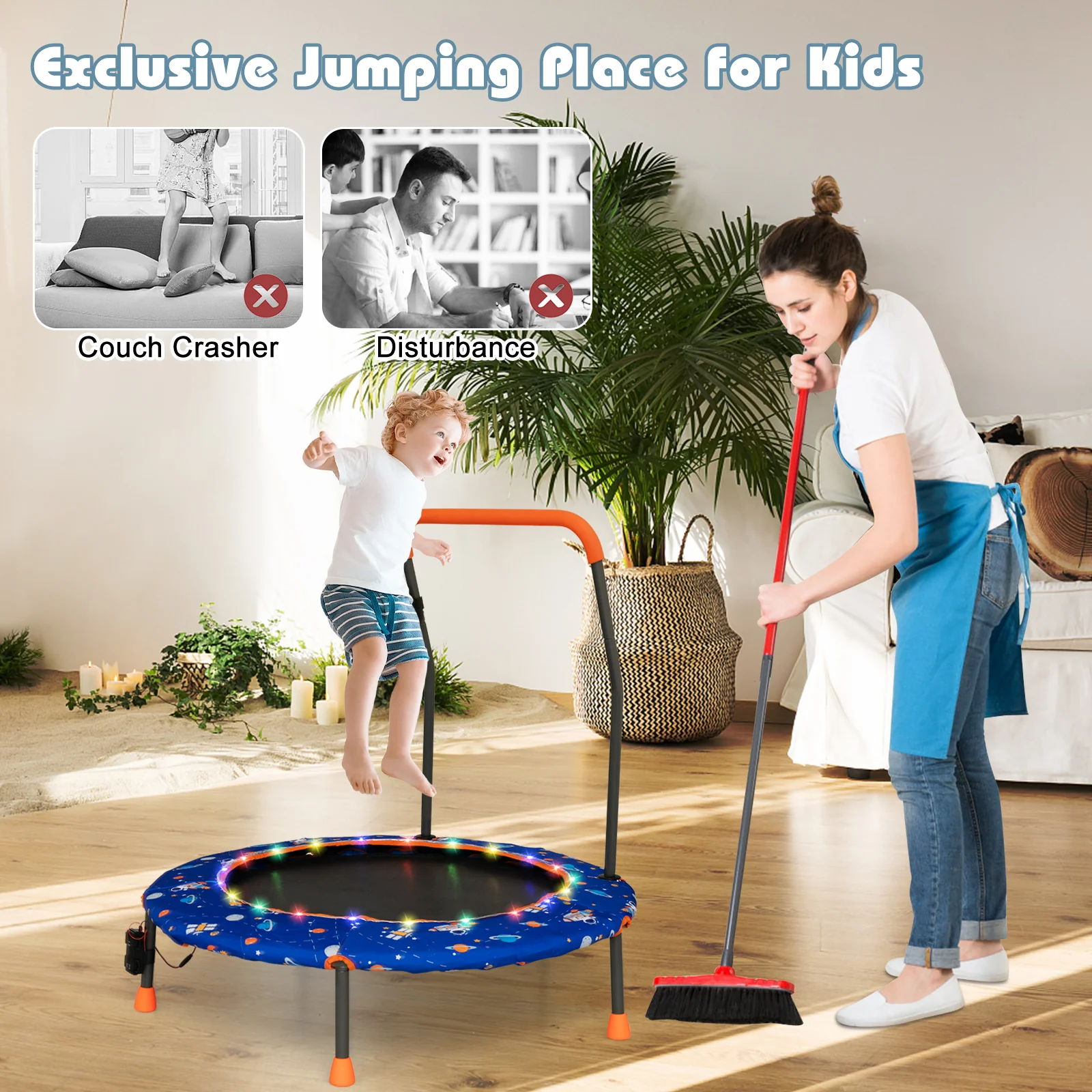 36 Inch Mini Trampoline with Colorful LED Lights and Bluetooth Speaker - Image 10