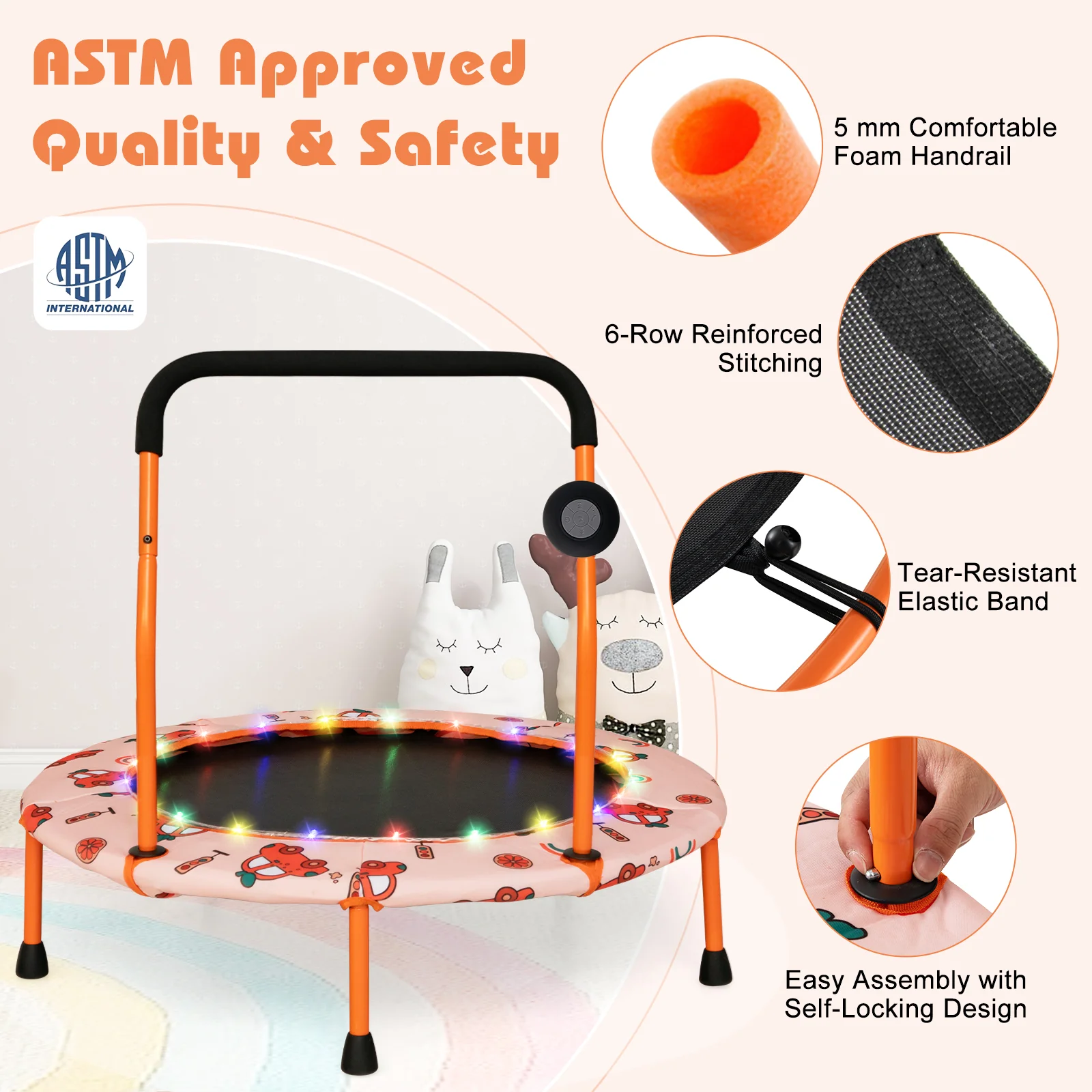 36 Inch Mini Trampoline with Colorful LED Lights and Bluetooth Speaker - Image 24