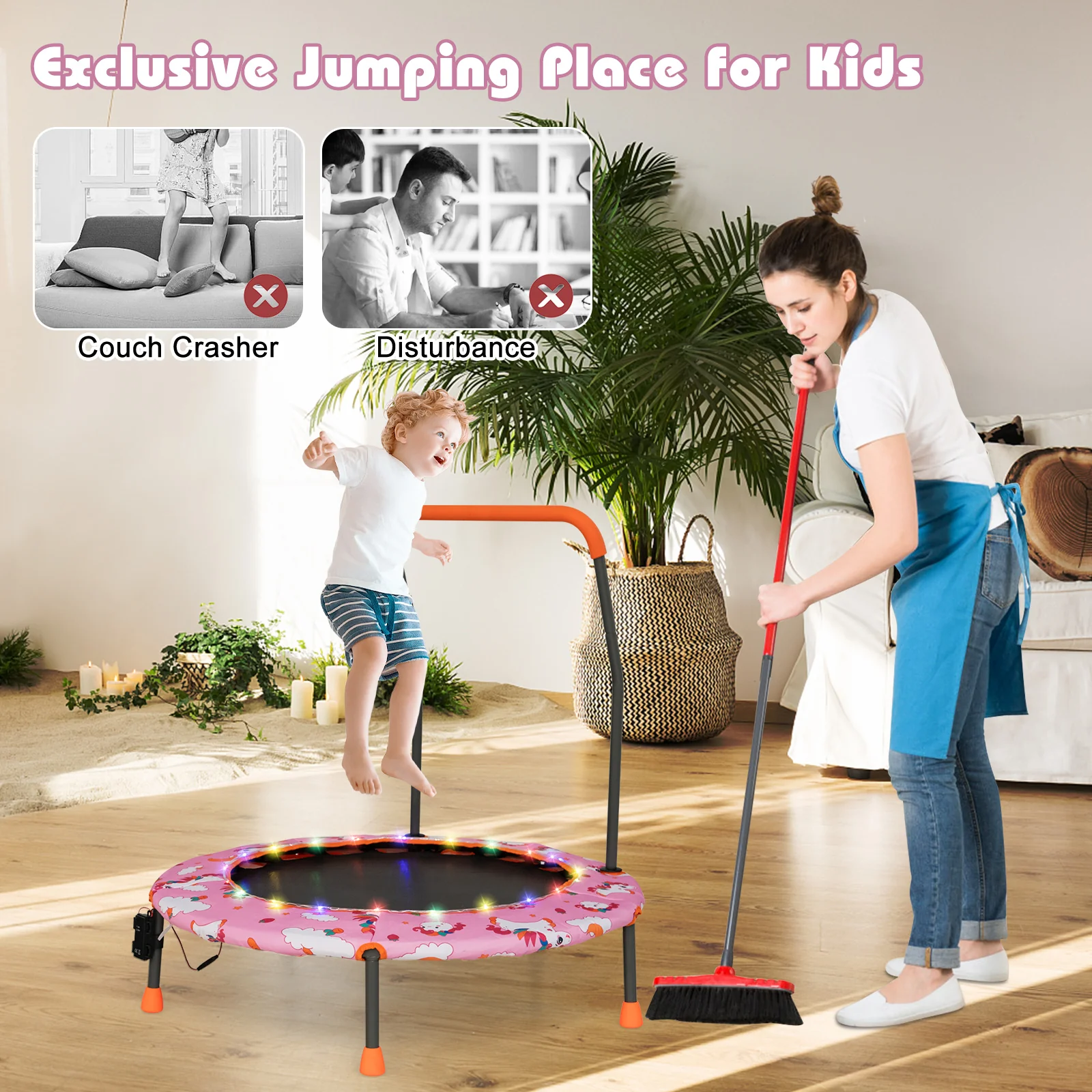 36 Inch Mini Trampoline with Colorful LED Lights and Bluetooth Speaker - Image 26