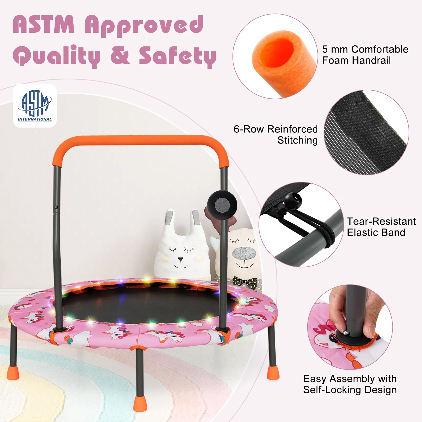 36 Inch Mini Trampoline with Colorful LED Lights and Bluetooth Speaker - Image 32