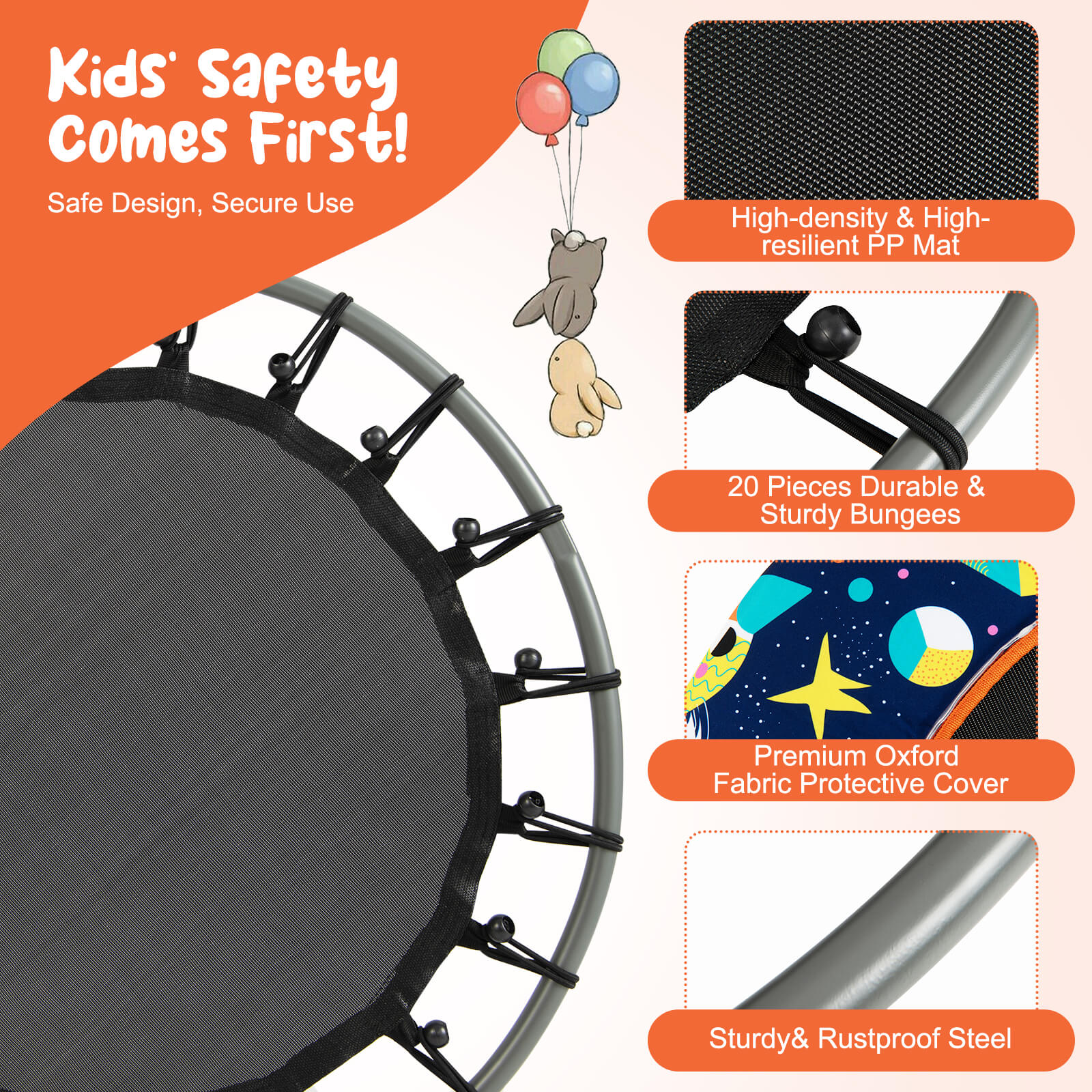 36 Inch Mini Trampoline with Colorful LED Lights and Bluetooth Speaker - Image 8